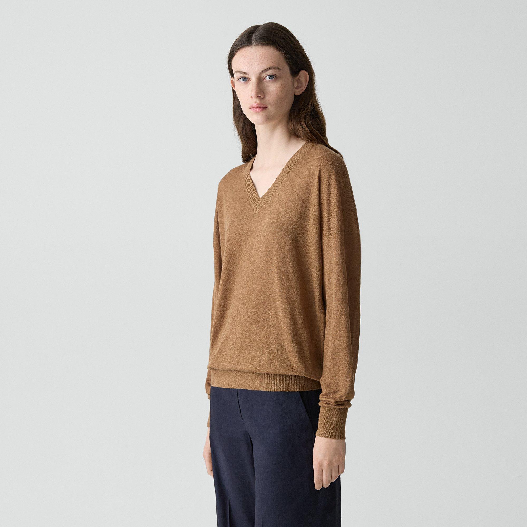 Oversized V-Neck Sweater in Linen Knit