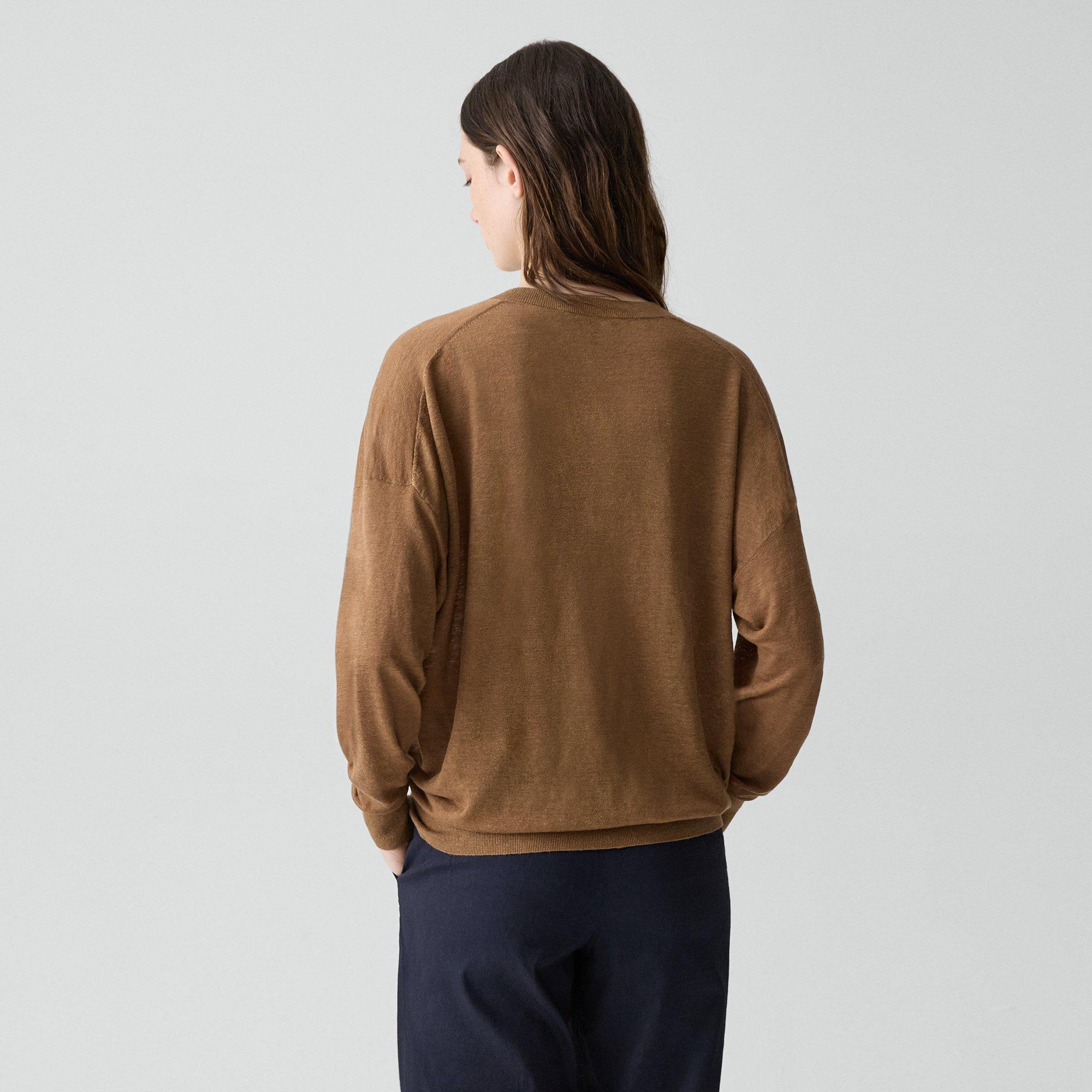 Oversized V-Neck Sweater in Linen Knit