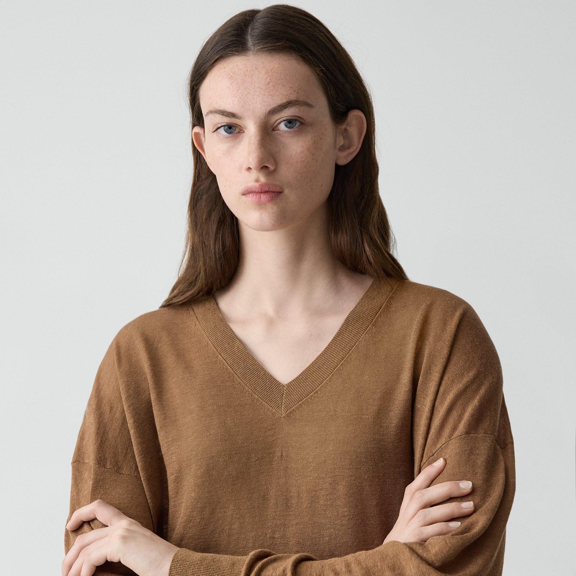 Oversized V-Neck Sweater in Linen Knit