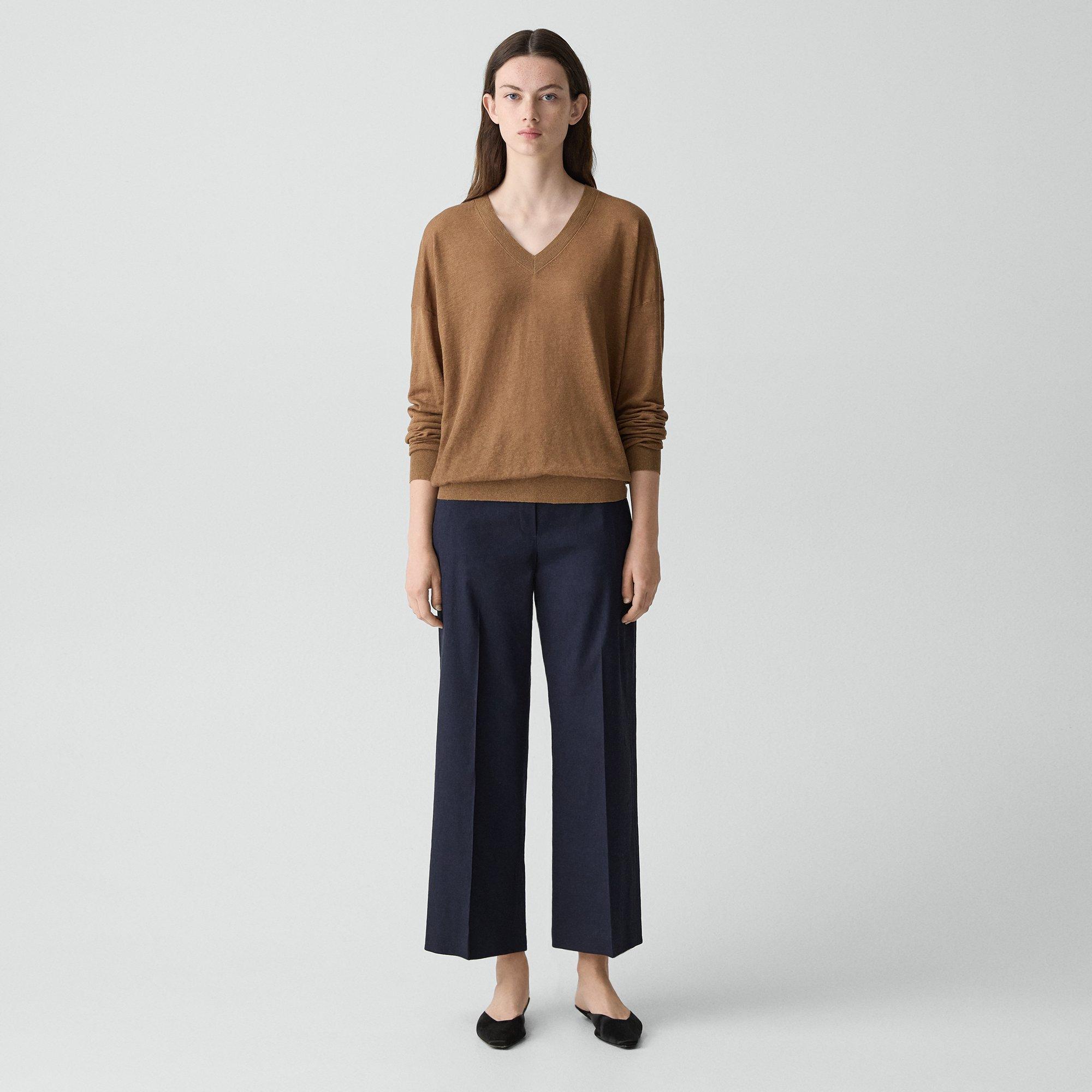 Oversized V-Neck Sweater in Linen Knit