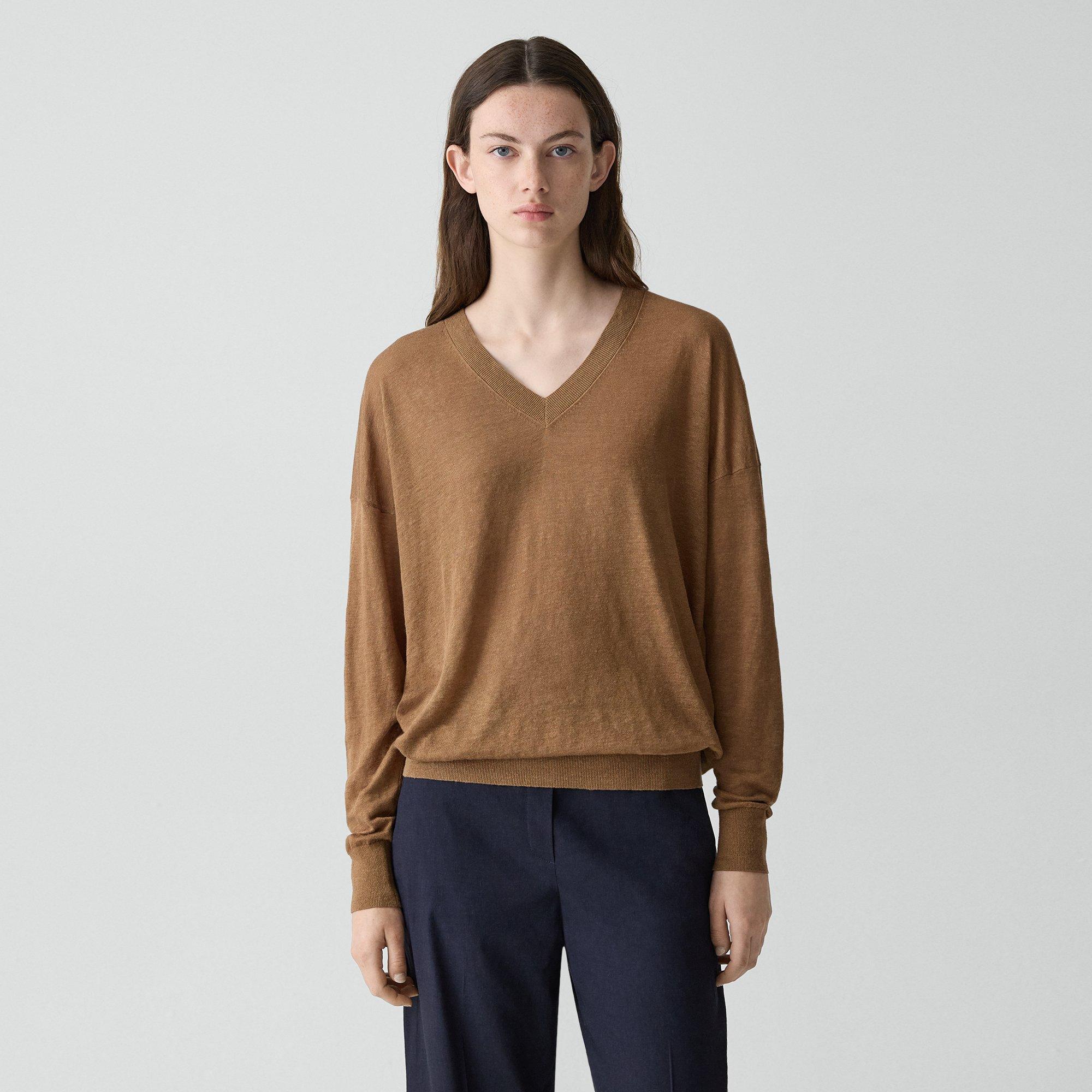 Oversized V-Neck Sweater in Linen Knit