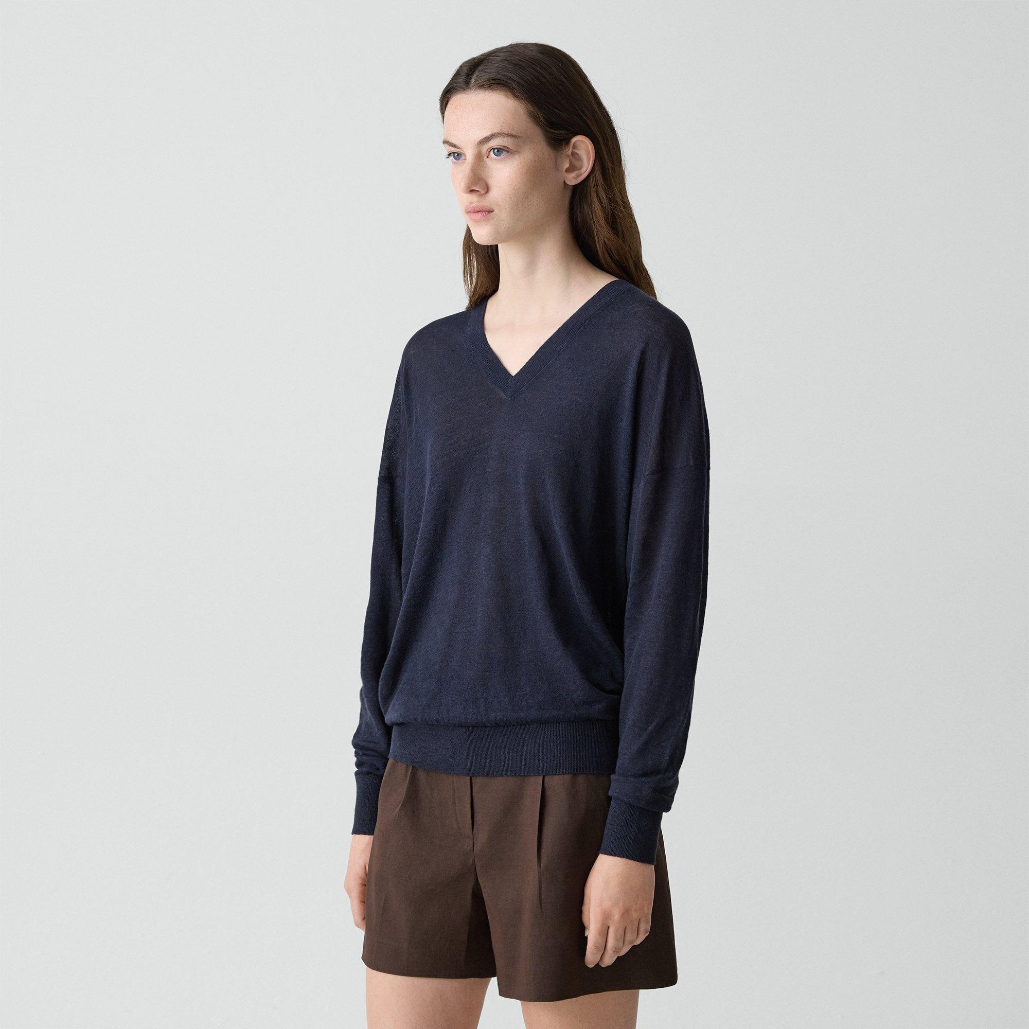 Oversized V-Neck Sweater in Linen Knit