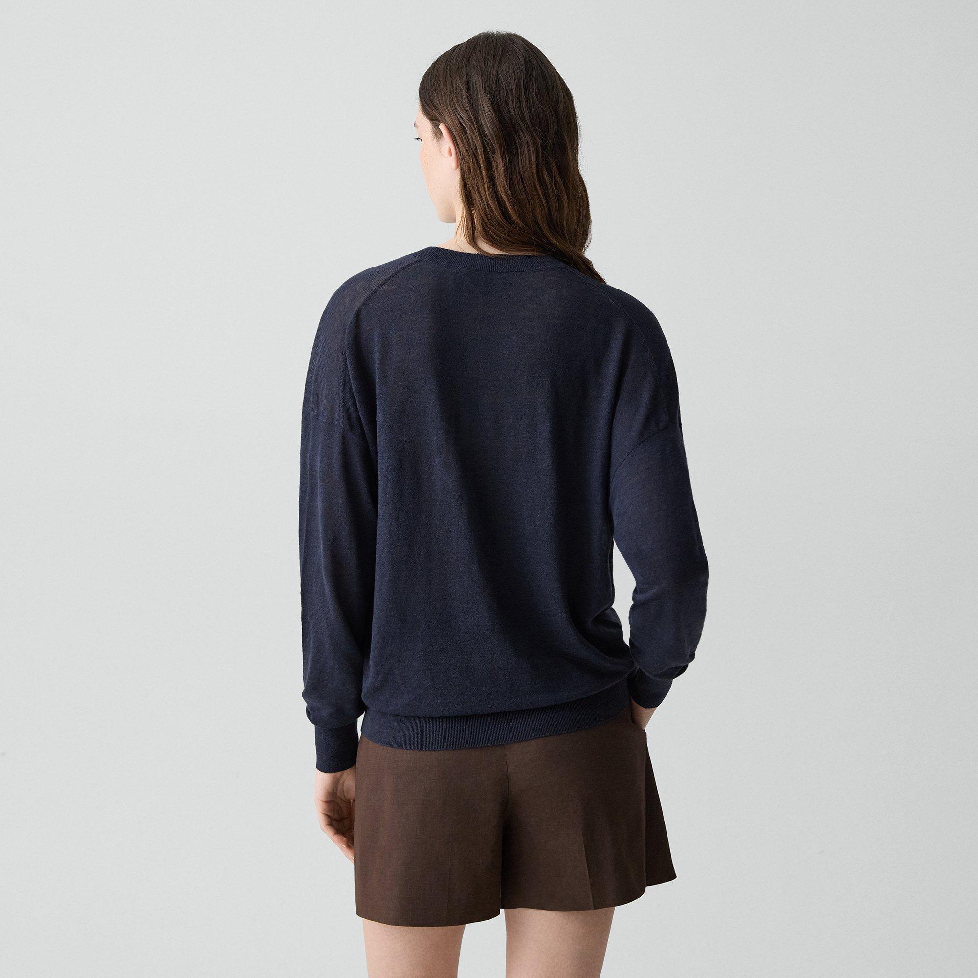 Oversized V-Neck Sweater in Linen Knit