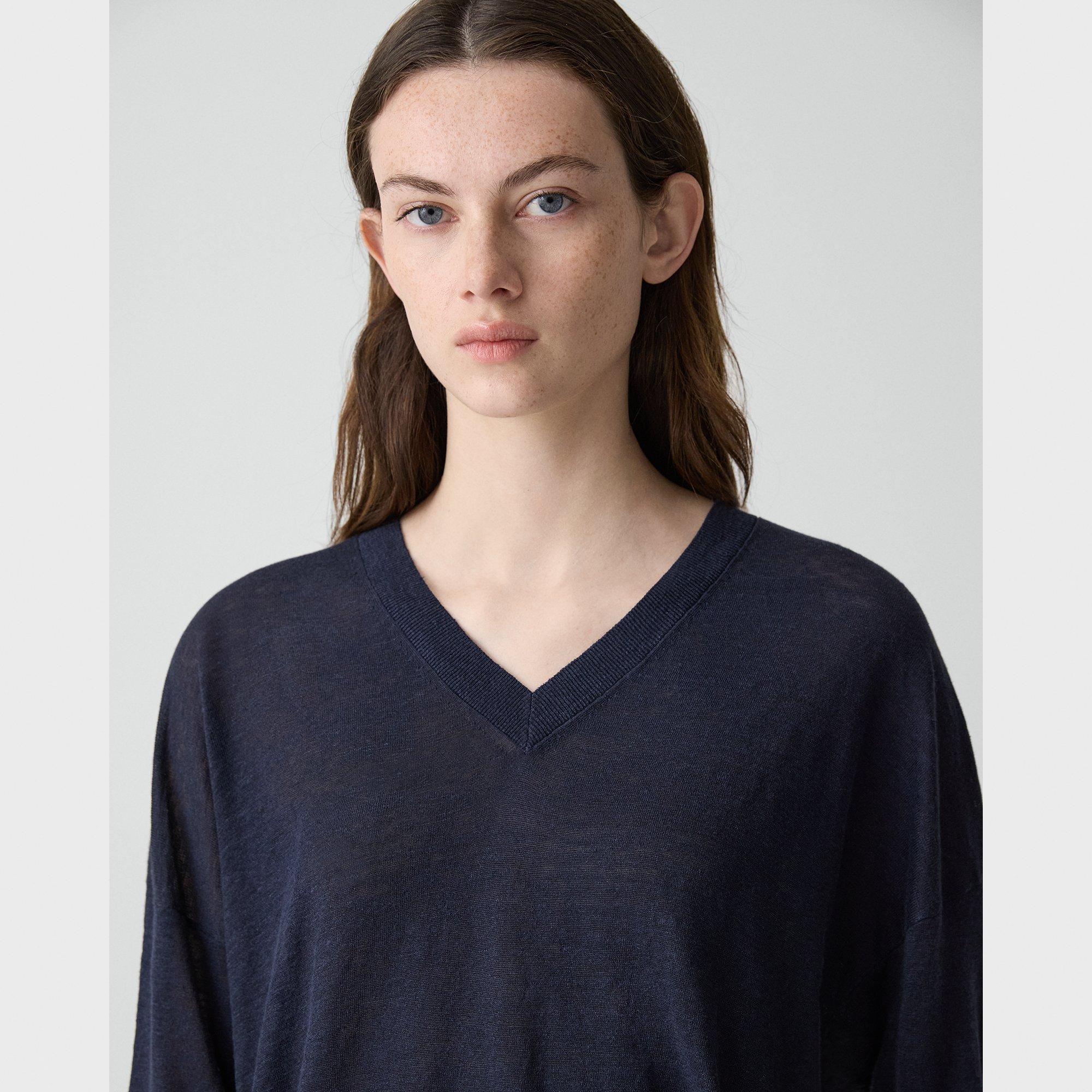 Oversized V-Neck Sweater in Linen Knit