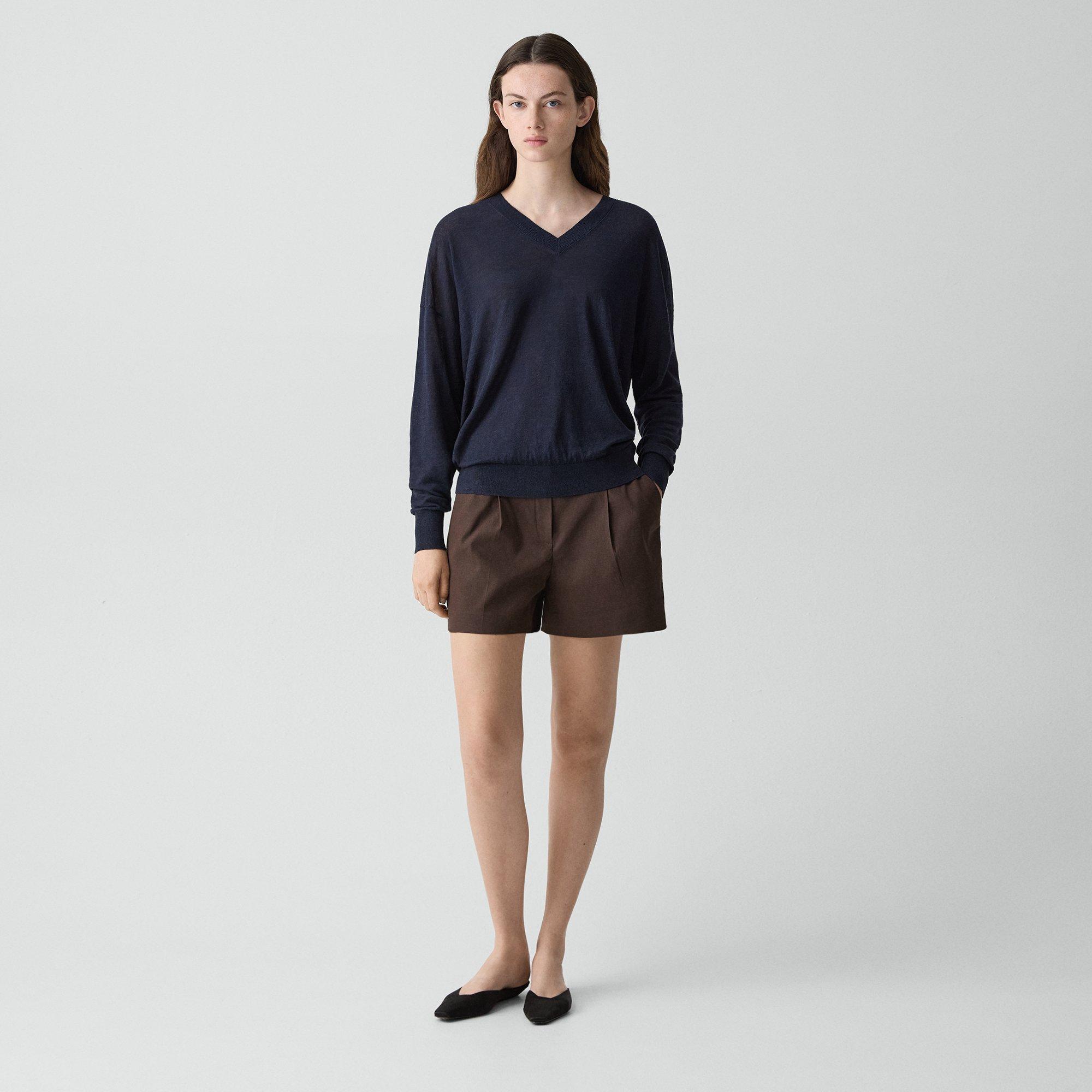 Oversized V-Neck Sweater in Linen Knit
