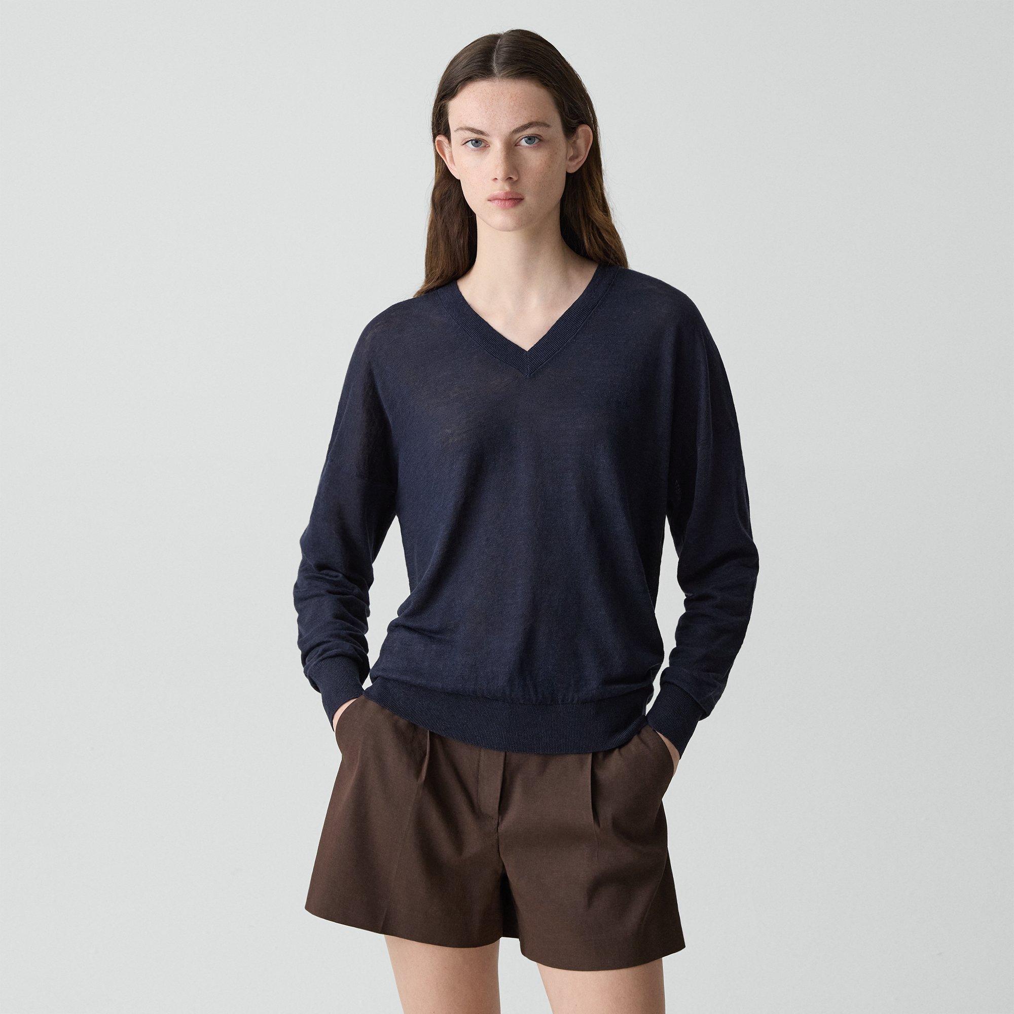Oversized V-Neck Sweater in Linen Knit