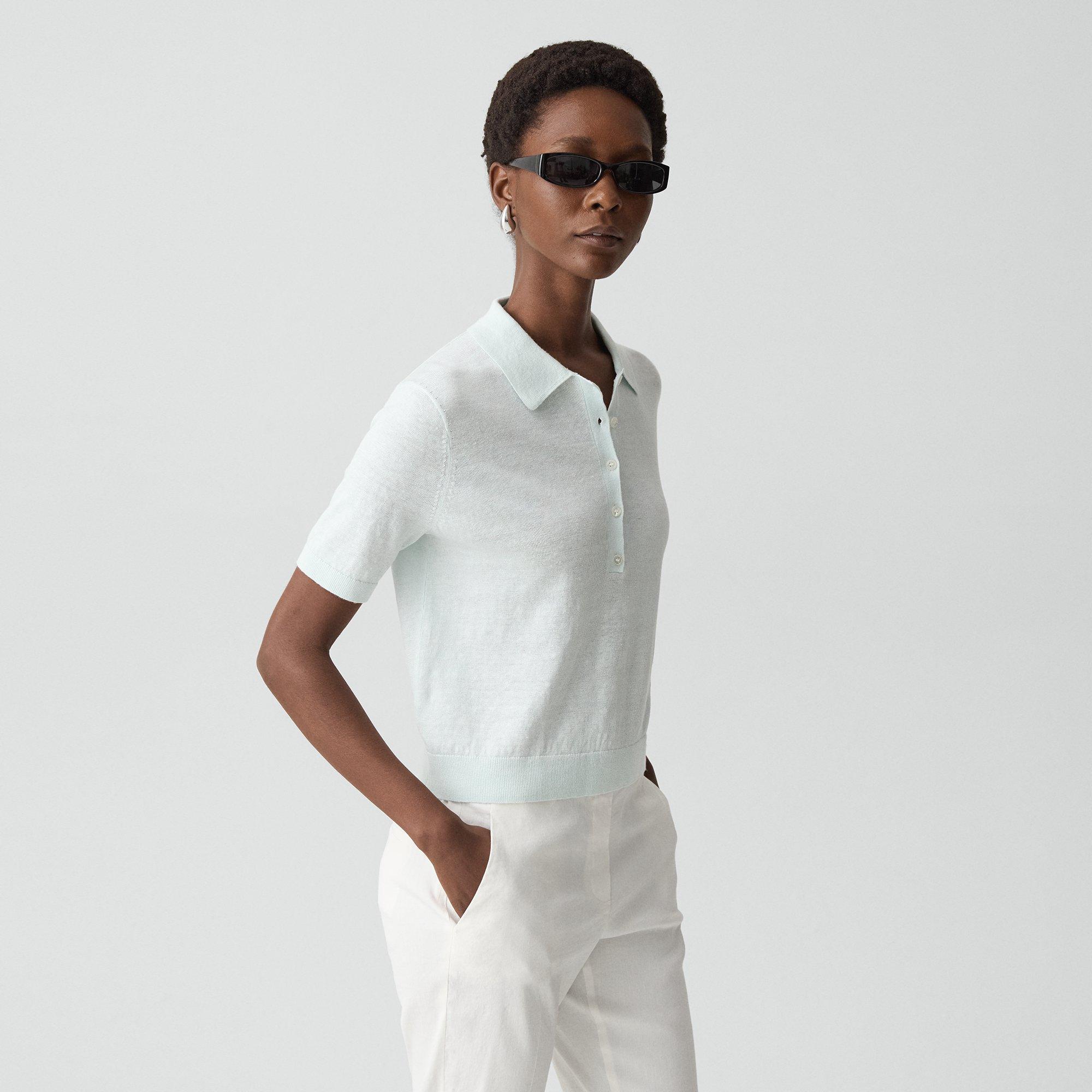 Sheer Polo Shirt in Linen Knit