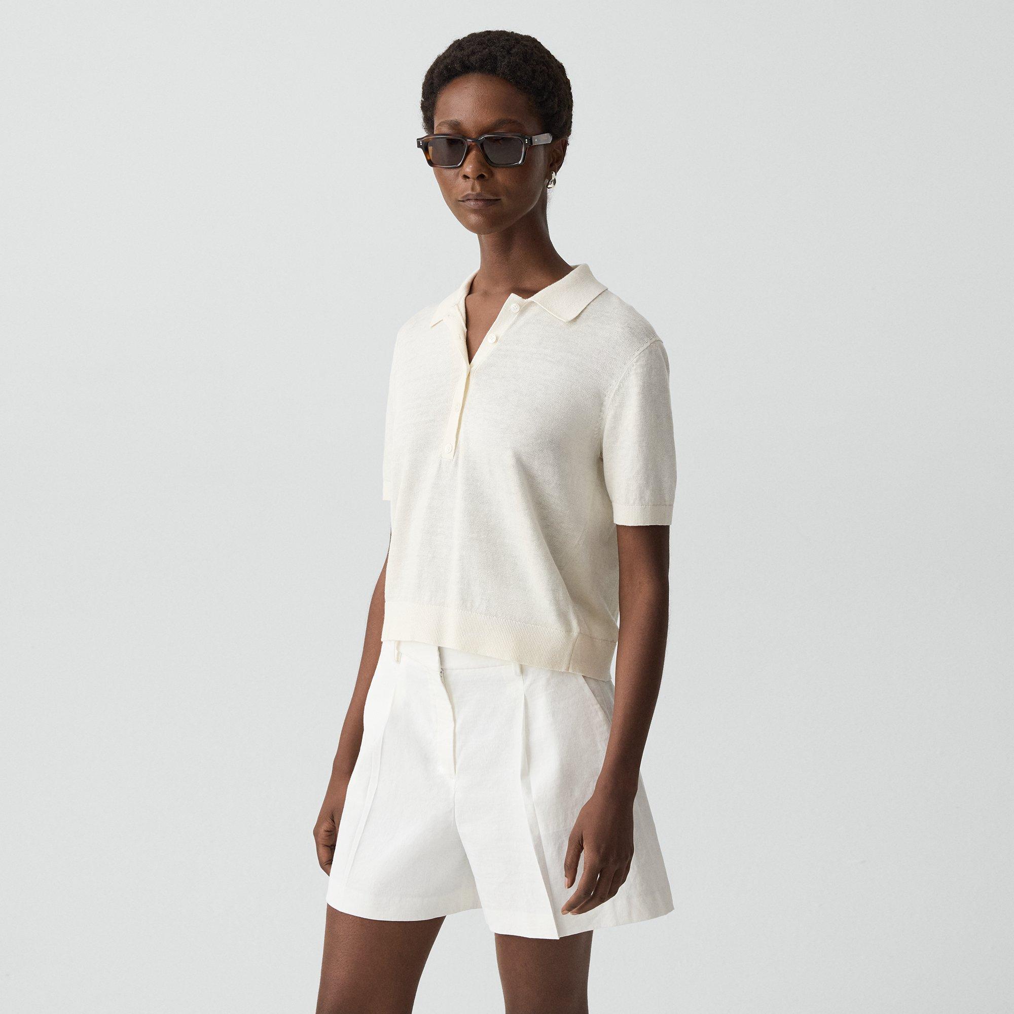 Sheer Polo Shirt in Cable Knit Linen