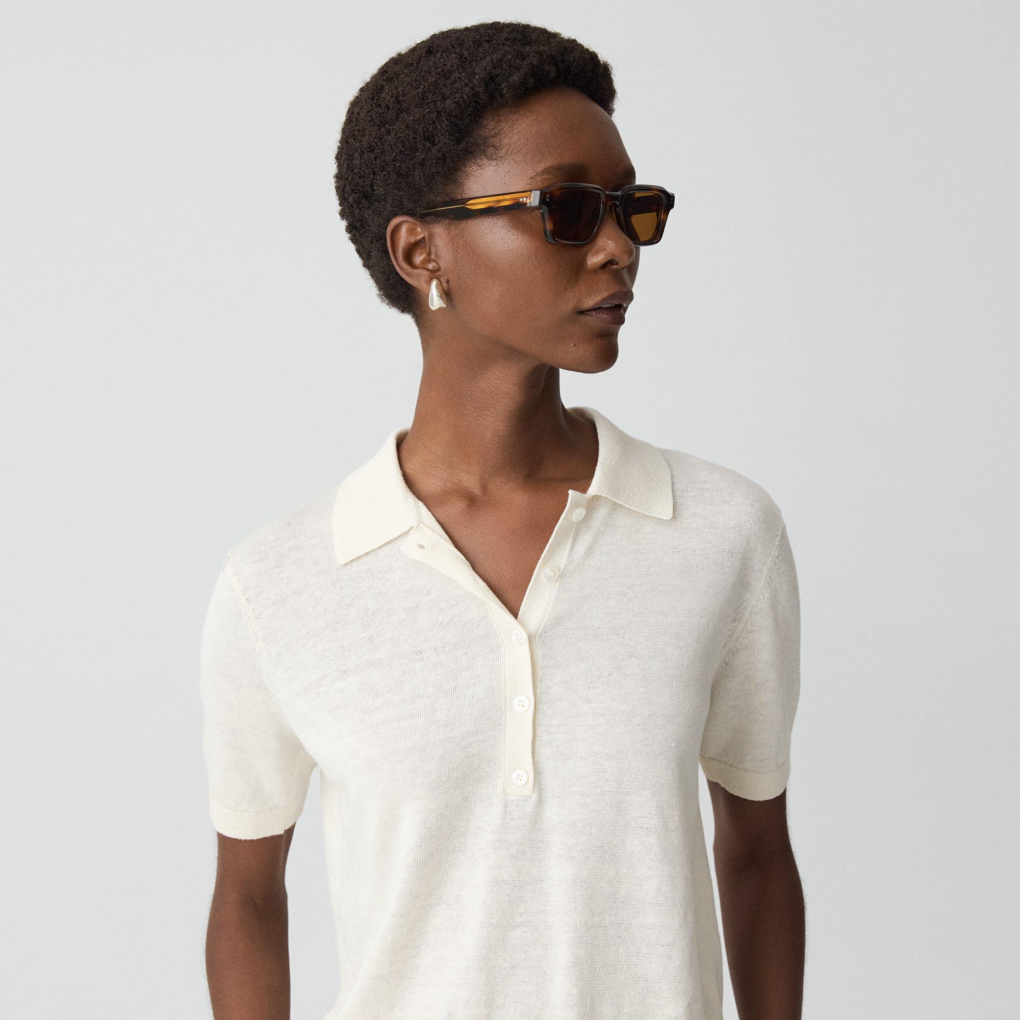 Sheer Polo Shirt in Cable Knit Linen