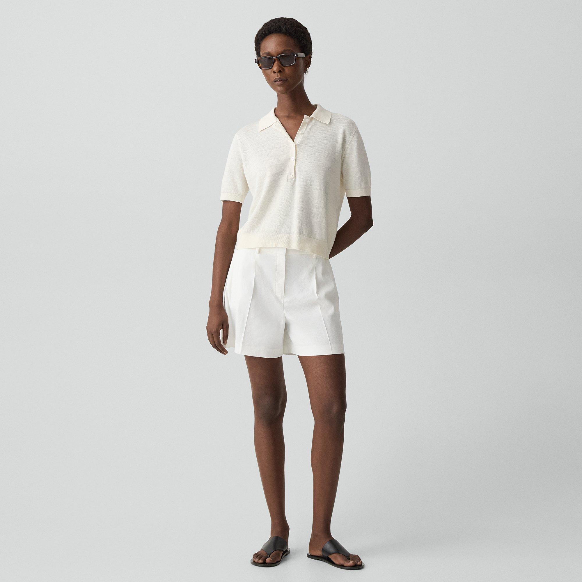 Sheer Polo Shirt in Cable Knit Linen