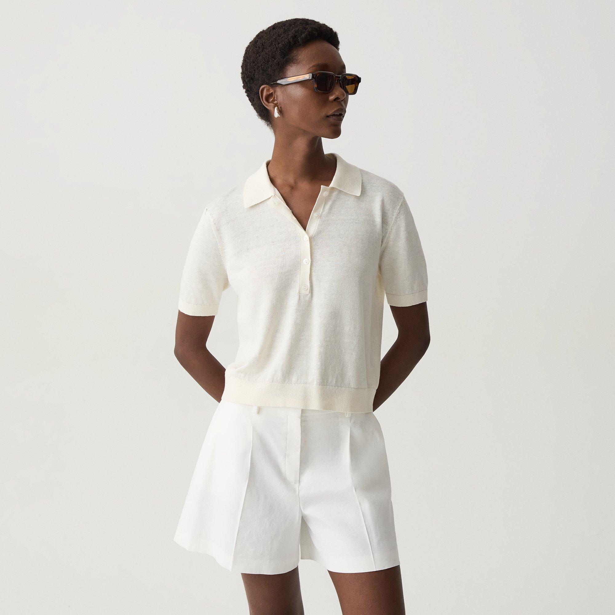 Sheer Polo Shirt in Cable Knit Linen