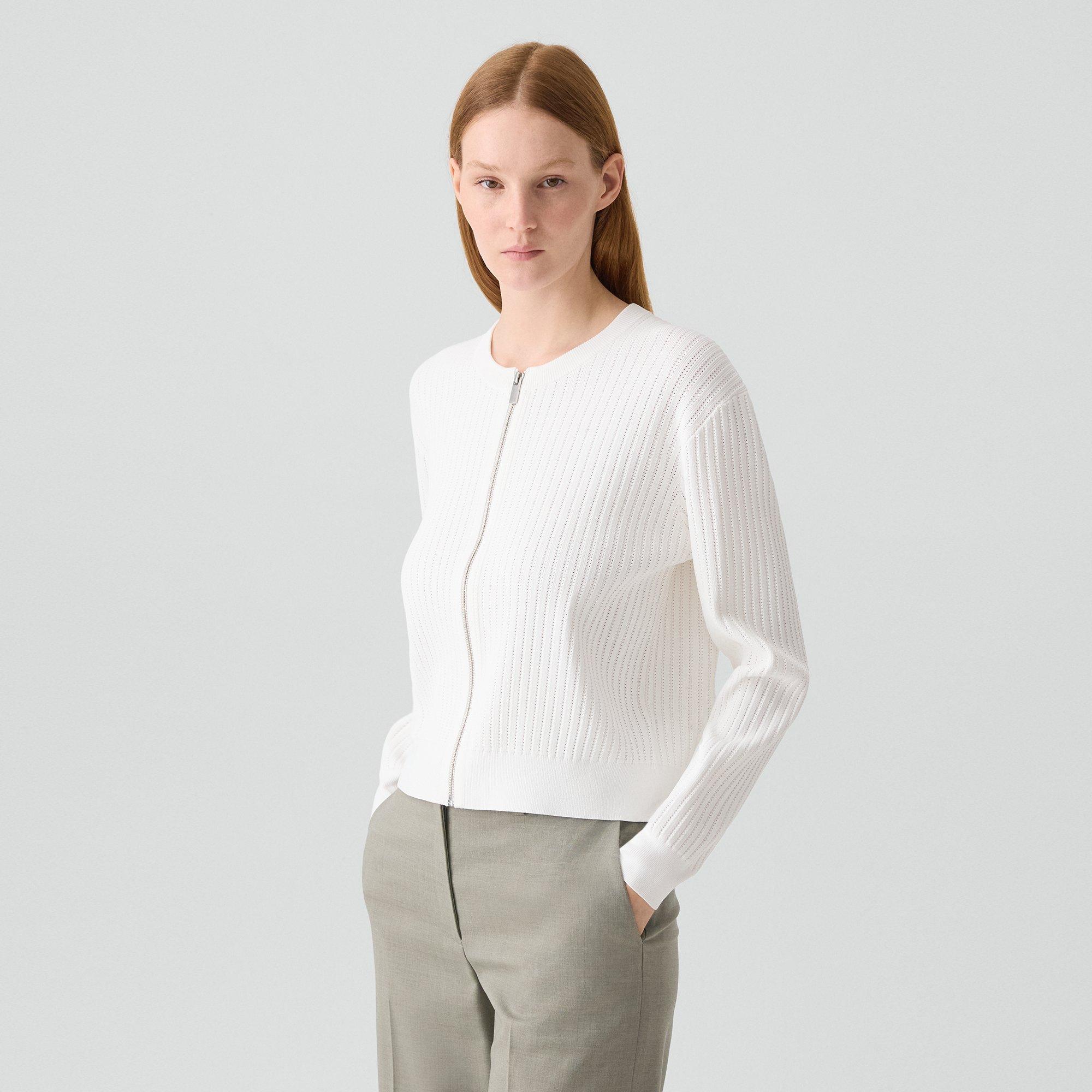 Pointelle Cardigan in Crepe Knit