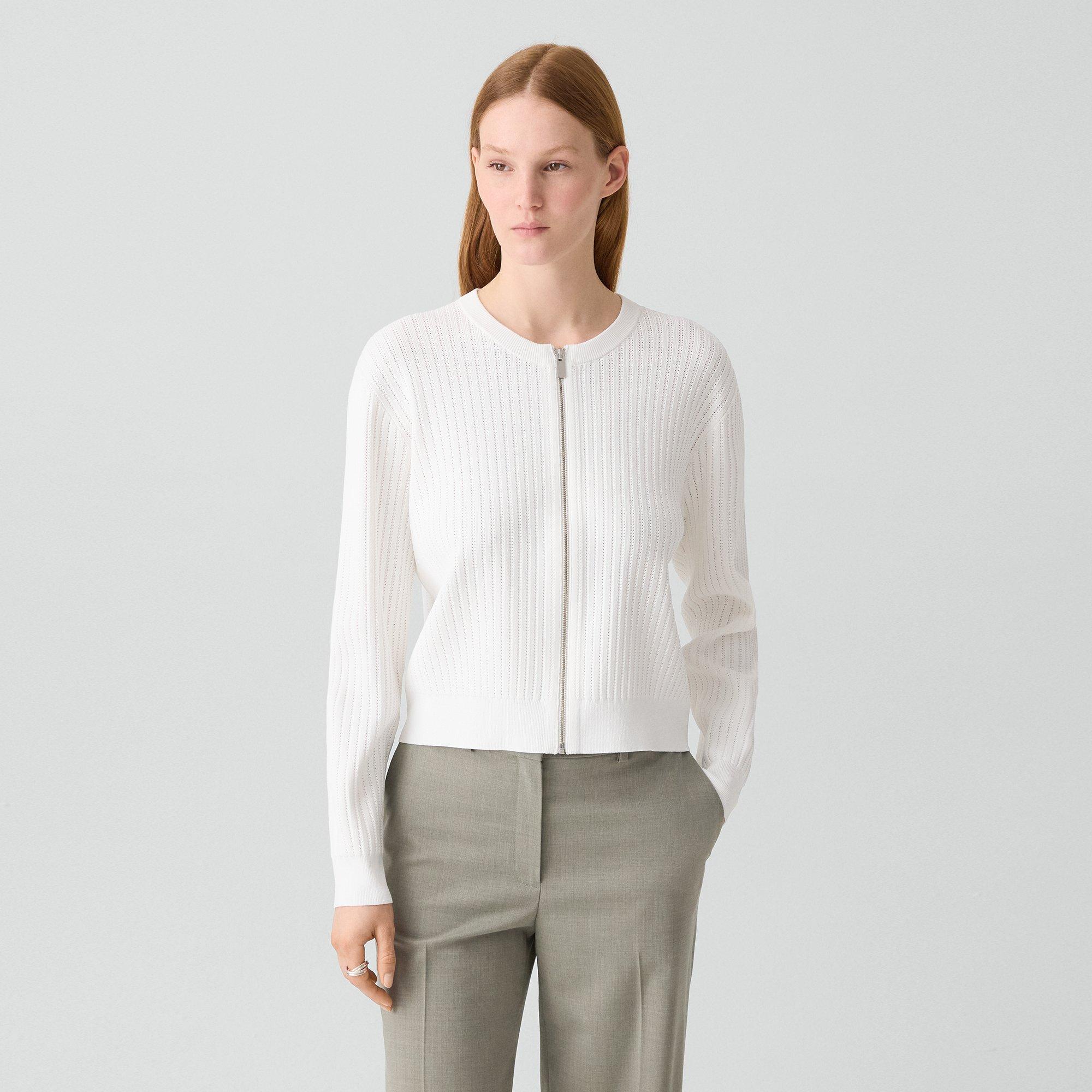 Pointelle Cardigan in Crepe Knit