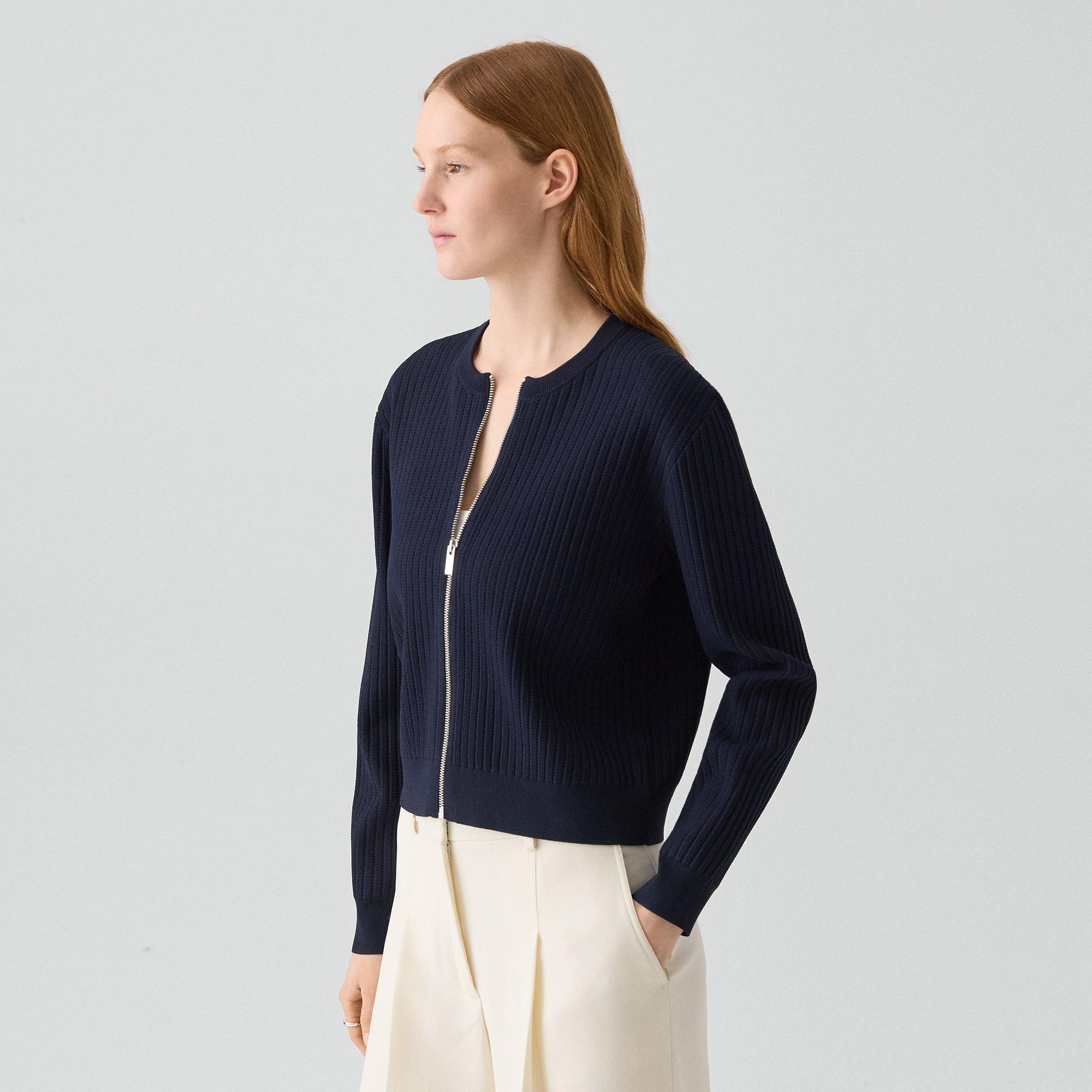 Pointelle Cardigan in Crepe Knit
