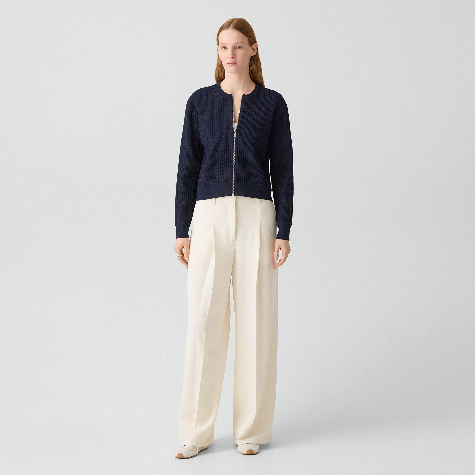 Pointelle Cardigan in Crepe Knit