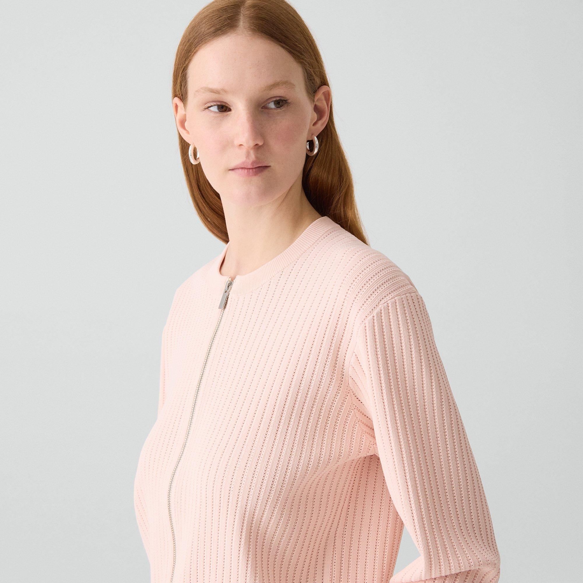 Pointelle Cardigan in Crepe Knit