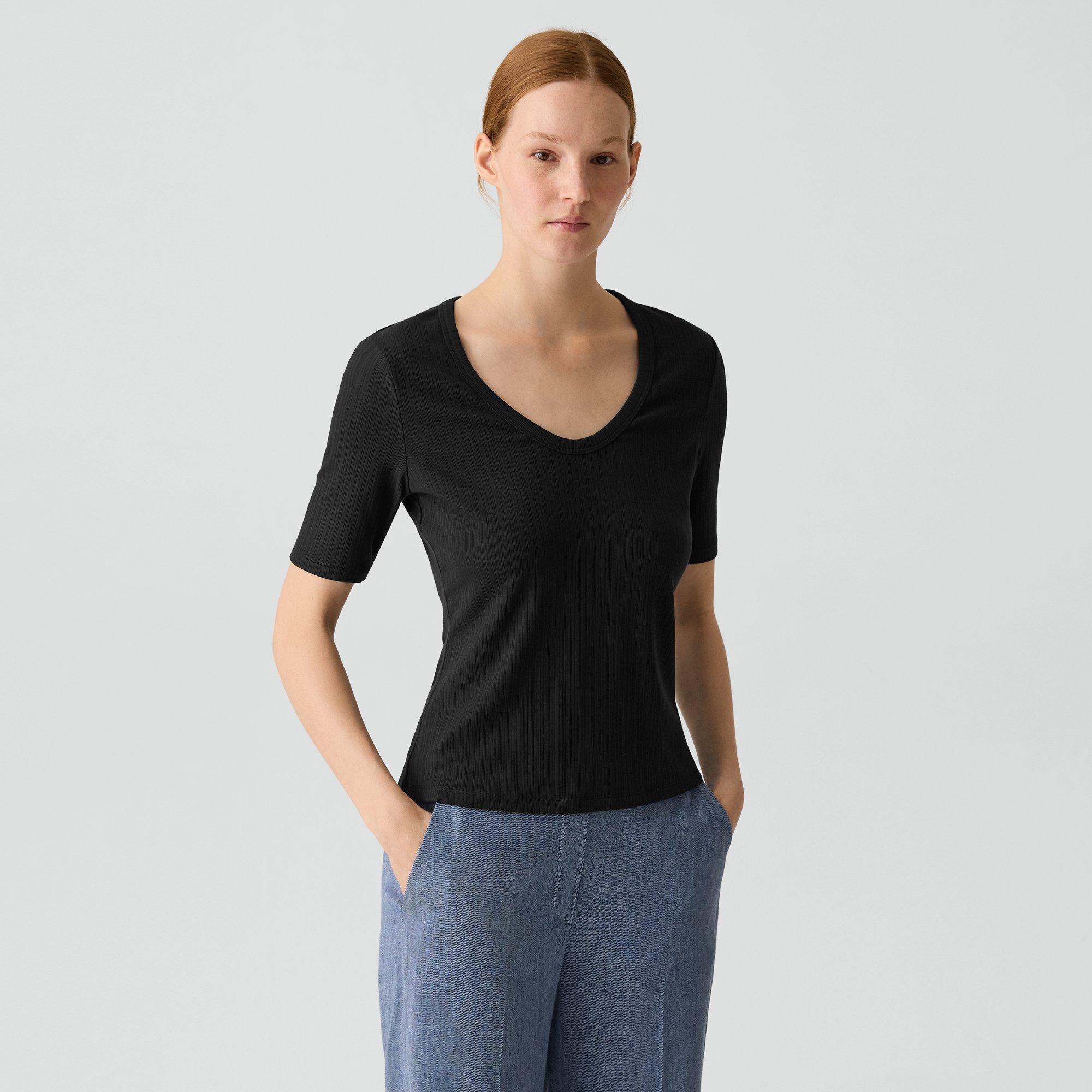 U-Neck Tee in Stretch Rib