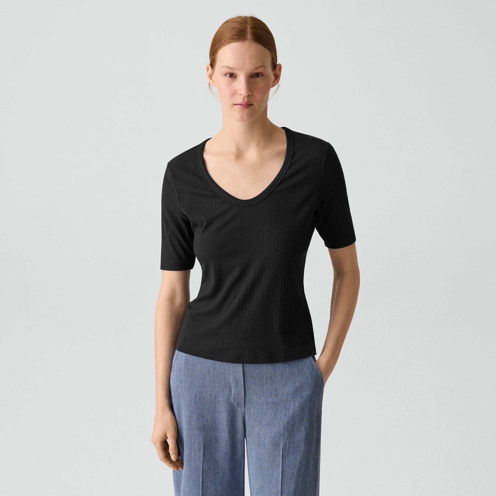 U-Neck Tee in Stretch Rib