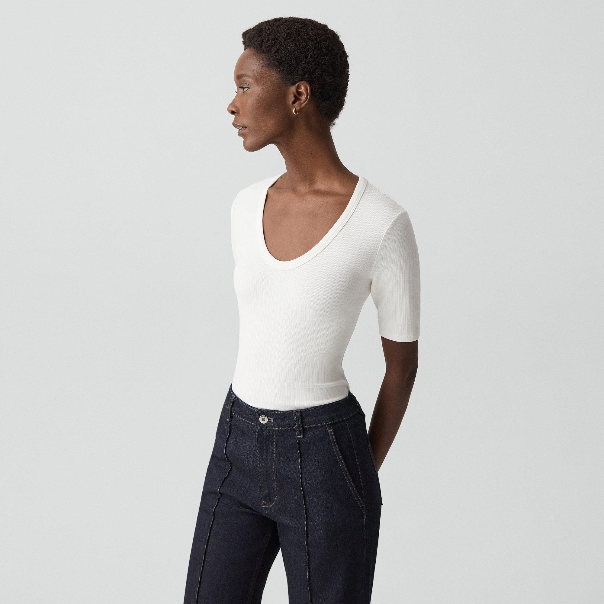 U-Neck Tee in Stretch Rib