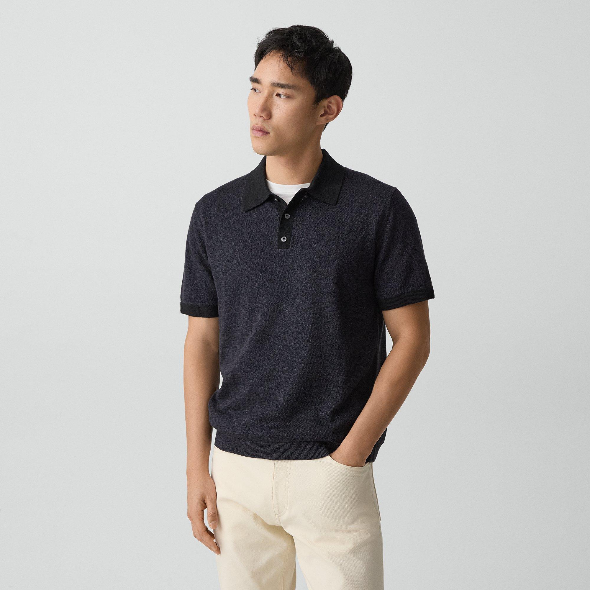 Short-Sleeve Polo Shirt in Silk Linen