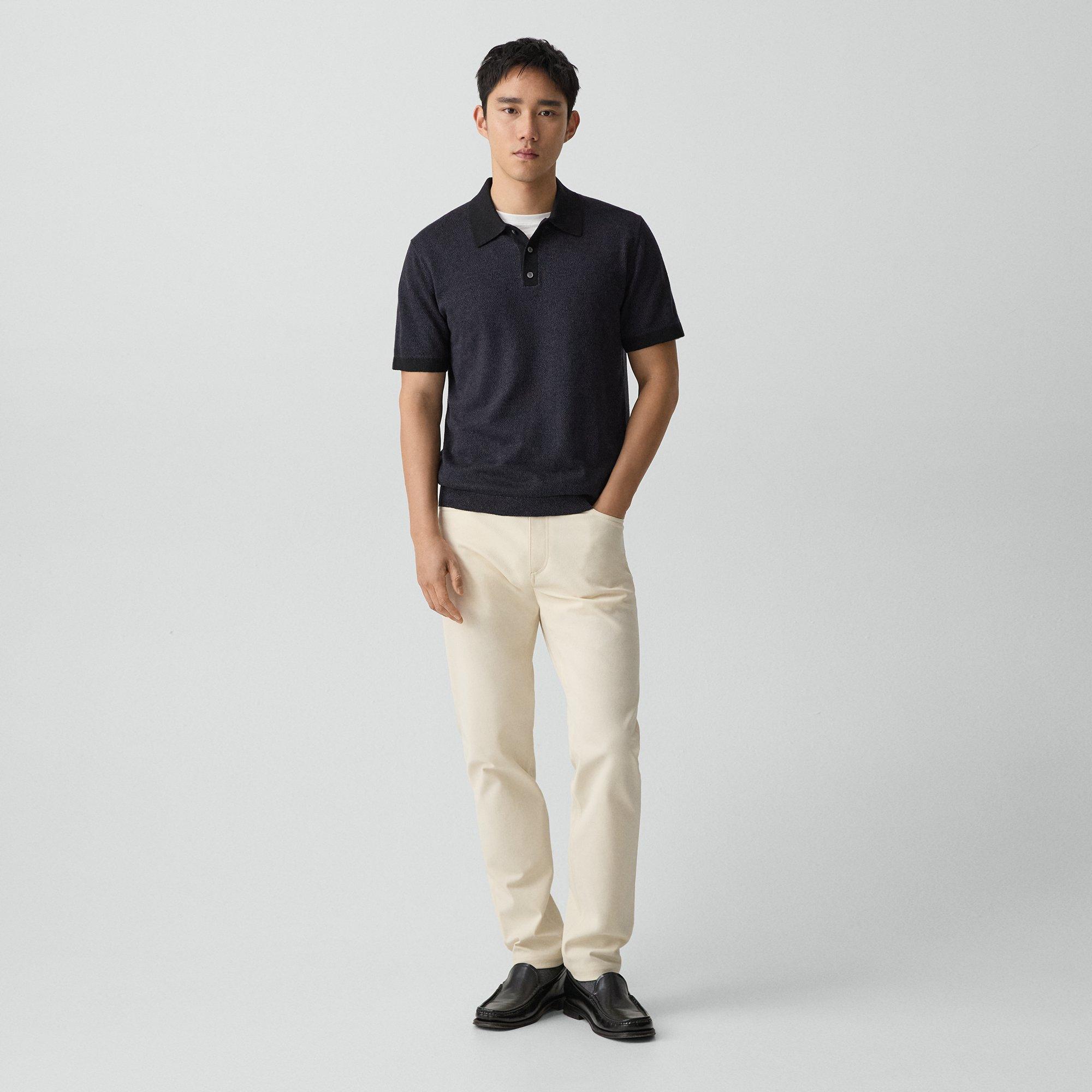 Short-Sleeve Polo Shirt in Silk Linen