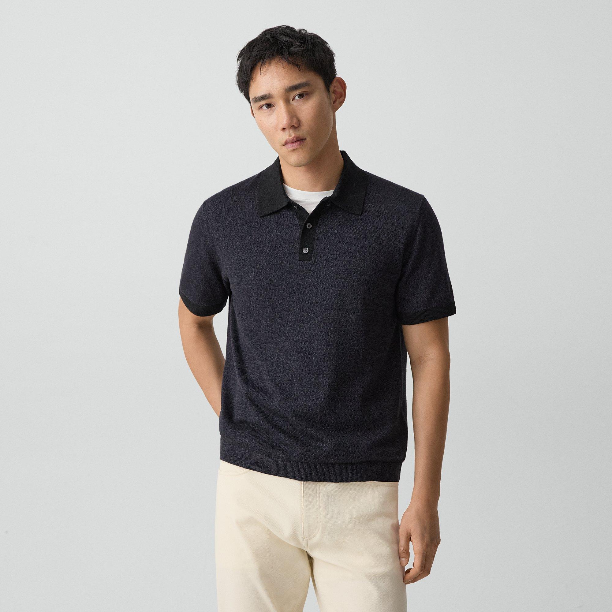 Short-Sleeve Polo Shirt in Silk Linen