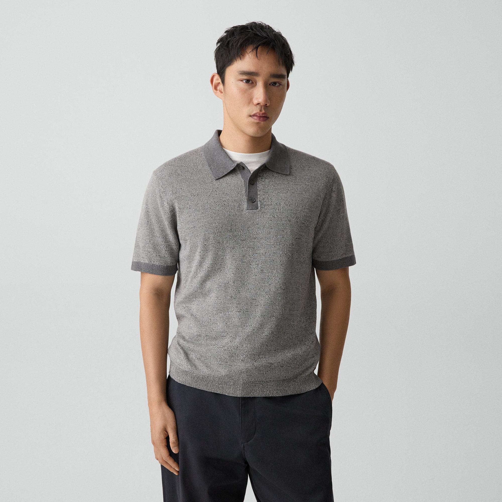 Short-Sleeve Polo Shirt in Silk Linen