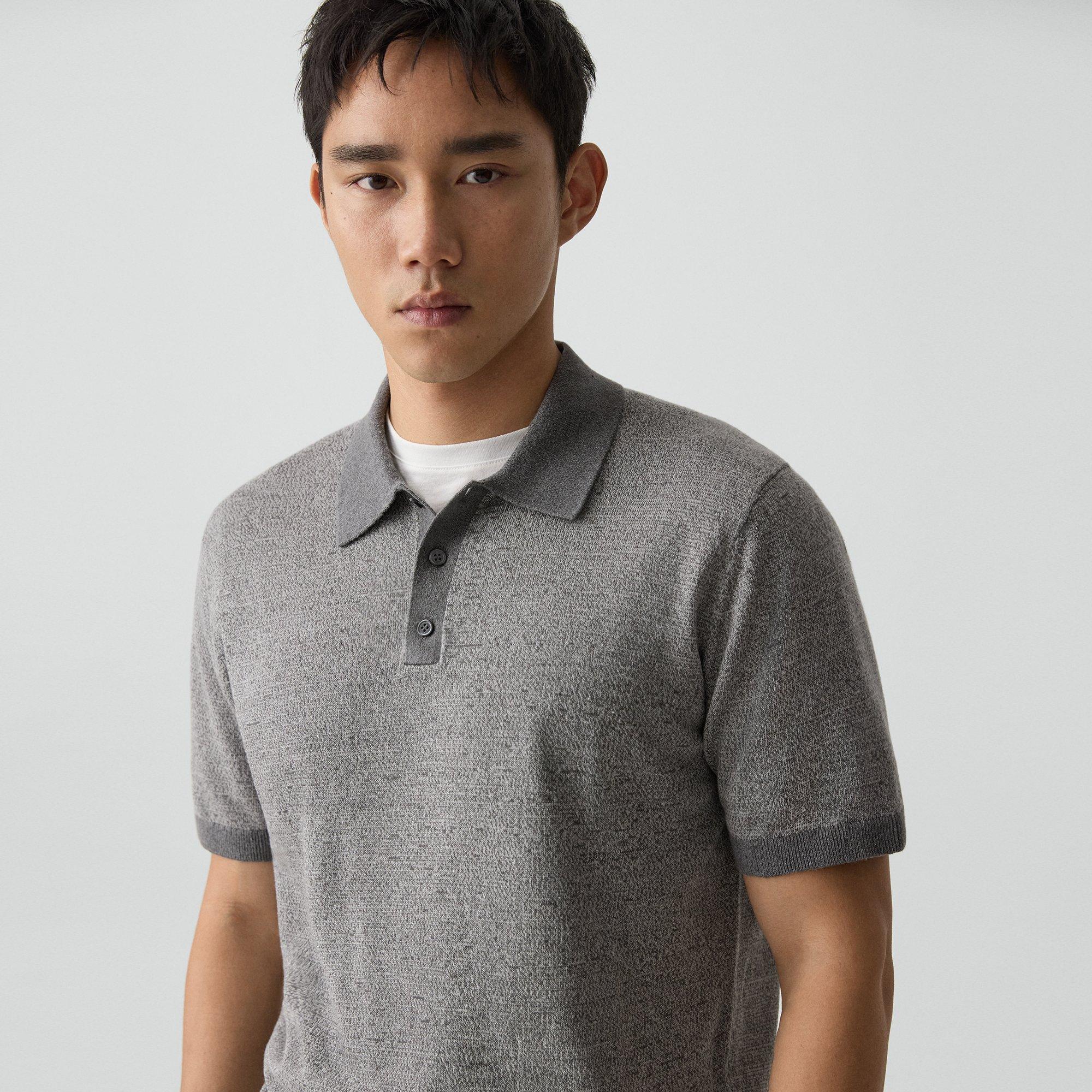 Short-Sleeve Polo Shirt in Silk Linen