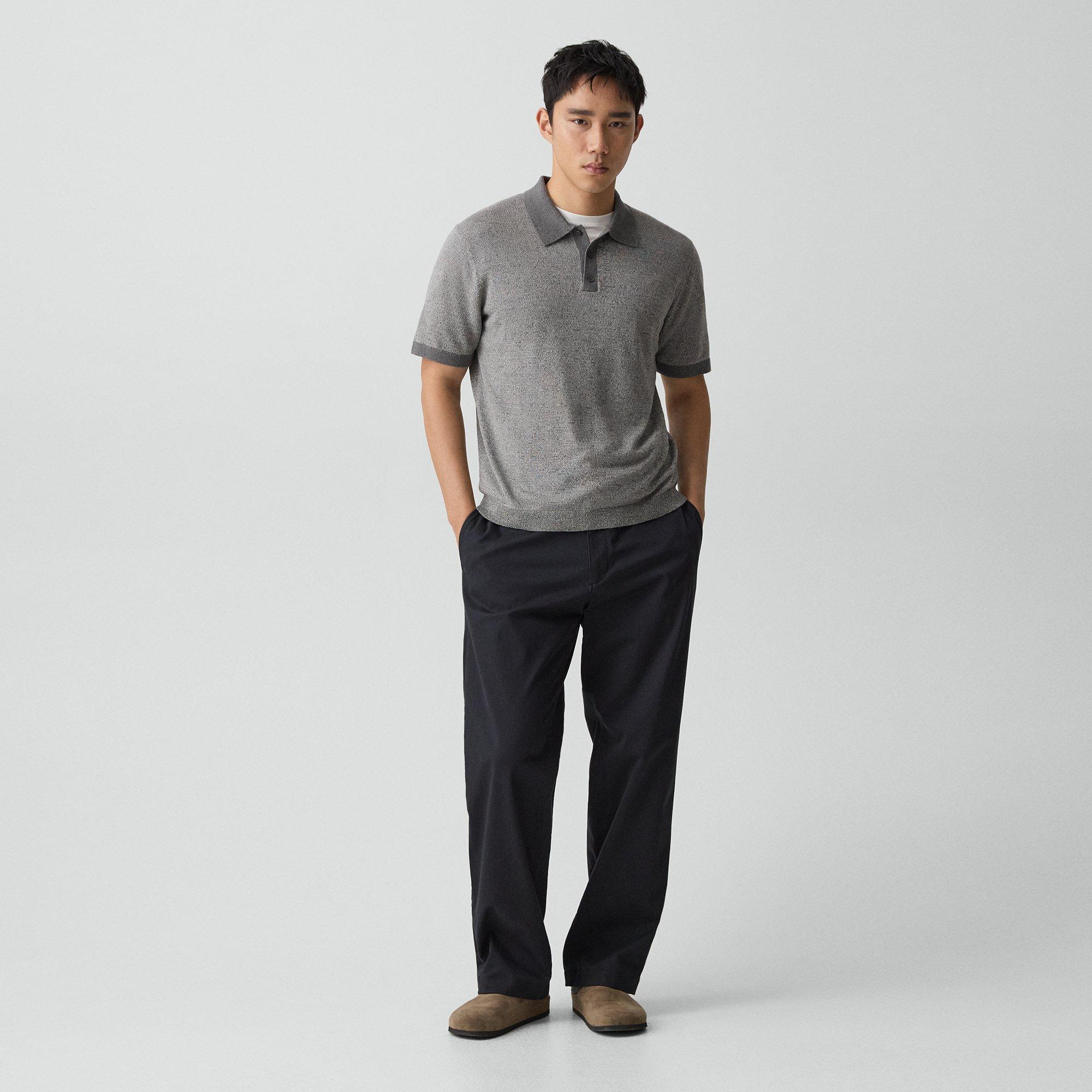 Short-Sleeve Polo Shirt in Silk Linen