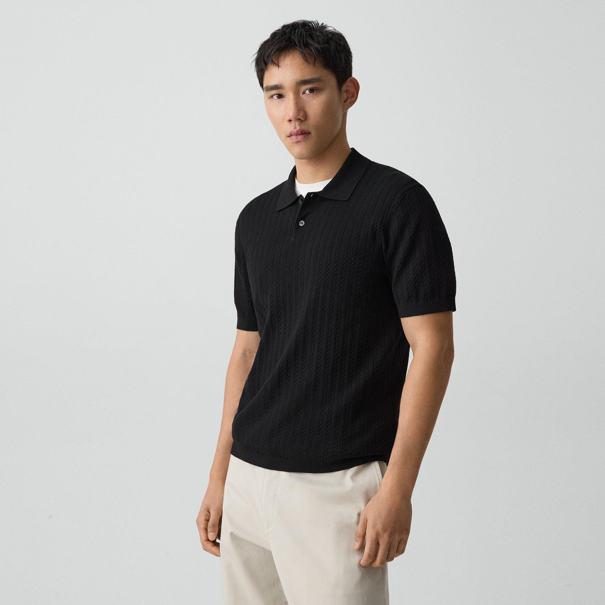 Soris Cable-Knit Polo Shirt in Light Bilen