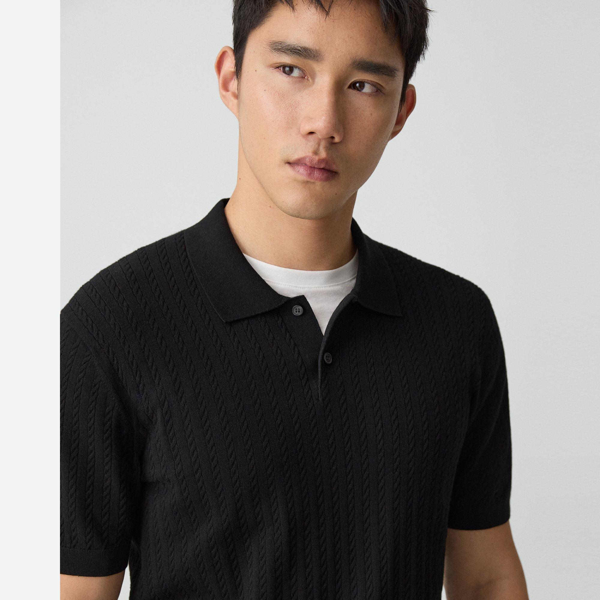 Soris Cable-Knit Polo Shirt in Light Bilen