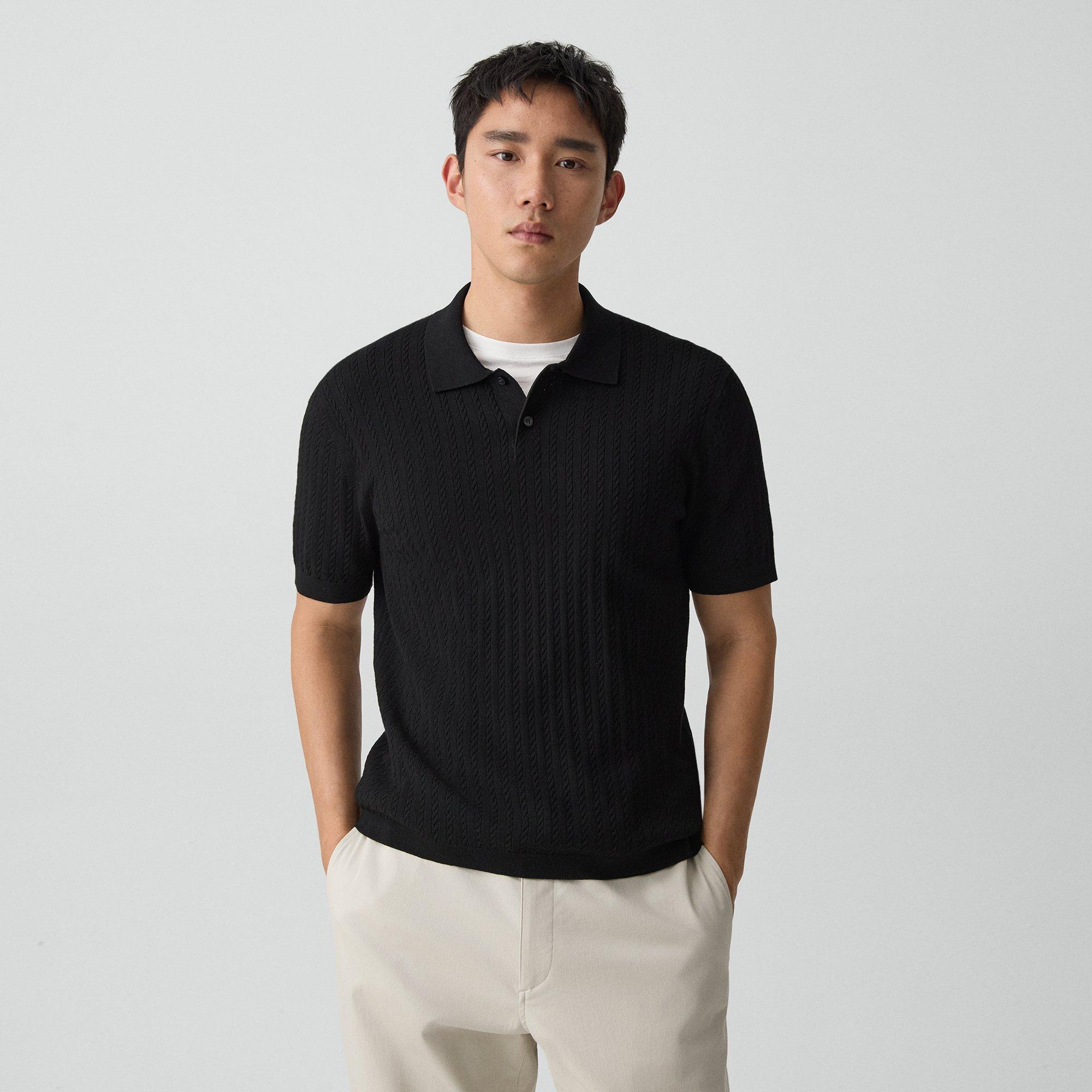 Soris Cable-Knit Polo Shirt in Light Bilen