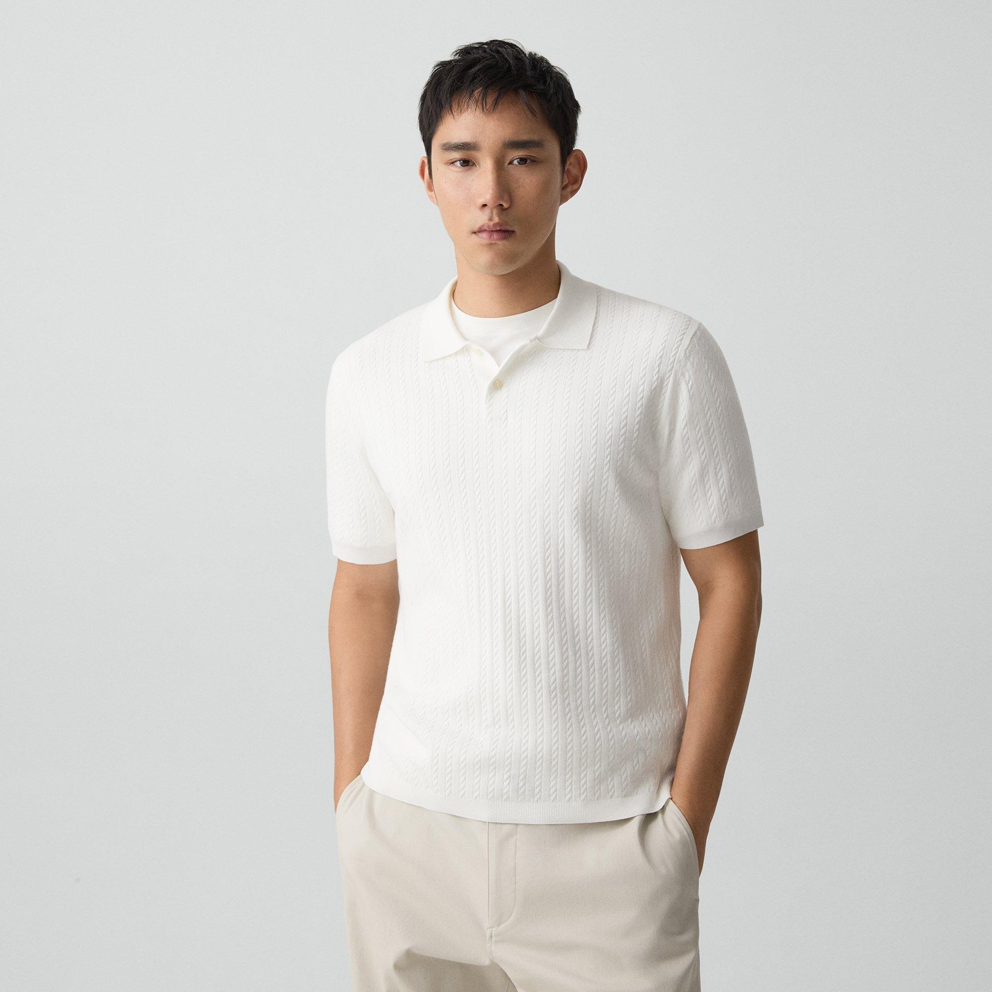Soris Cable-Knit Polo Shirt in Light Bilen