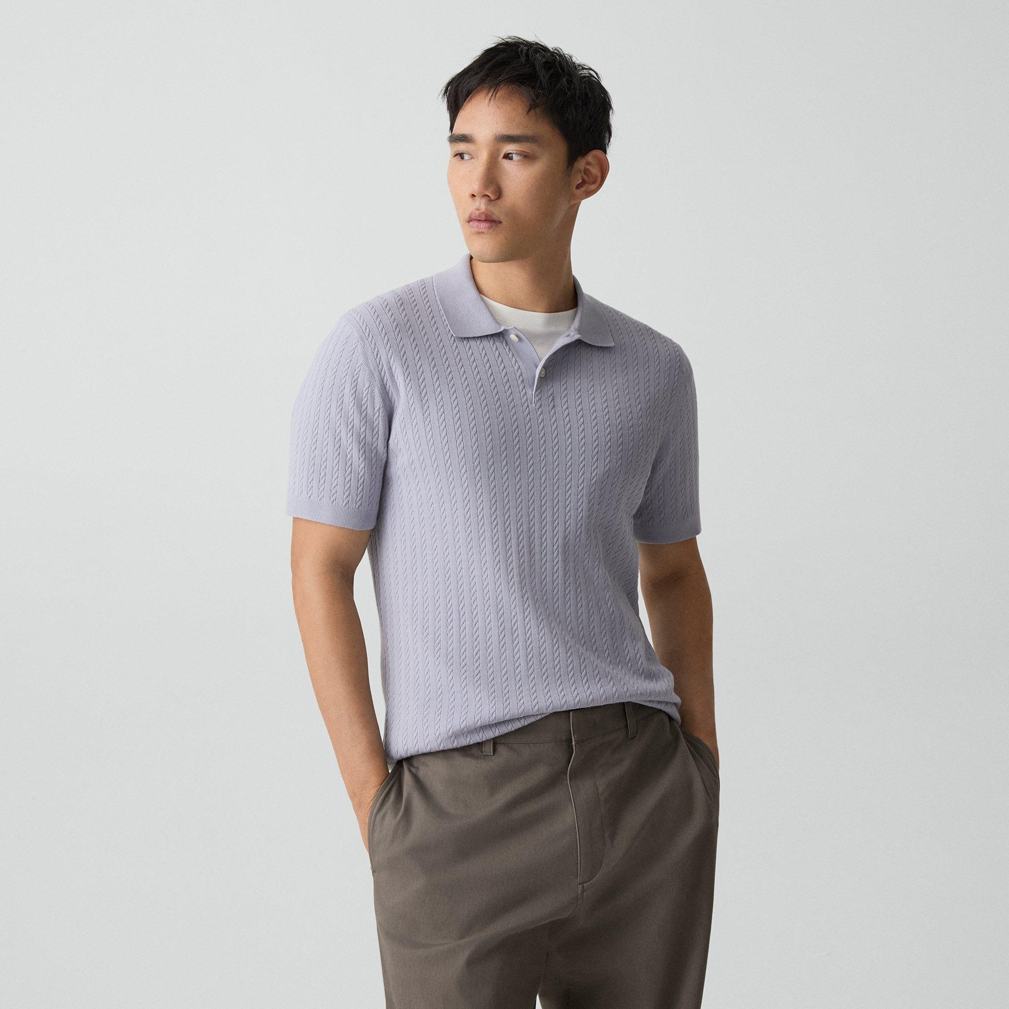 Soris Cable-Knit Polo Shirt in Light Bilen