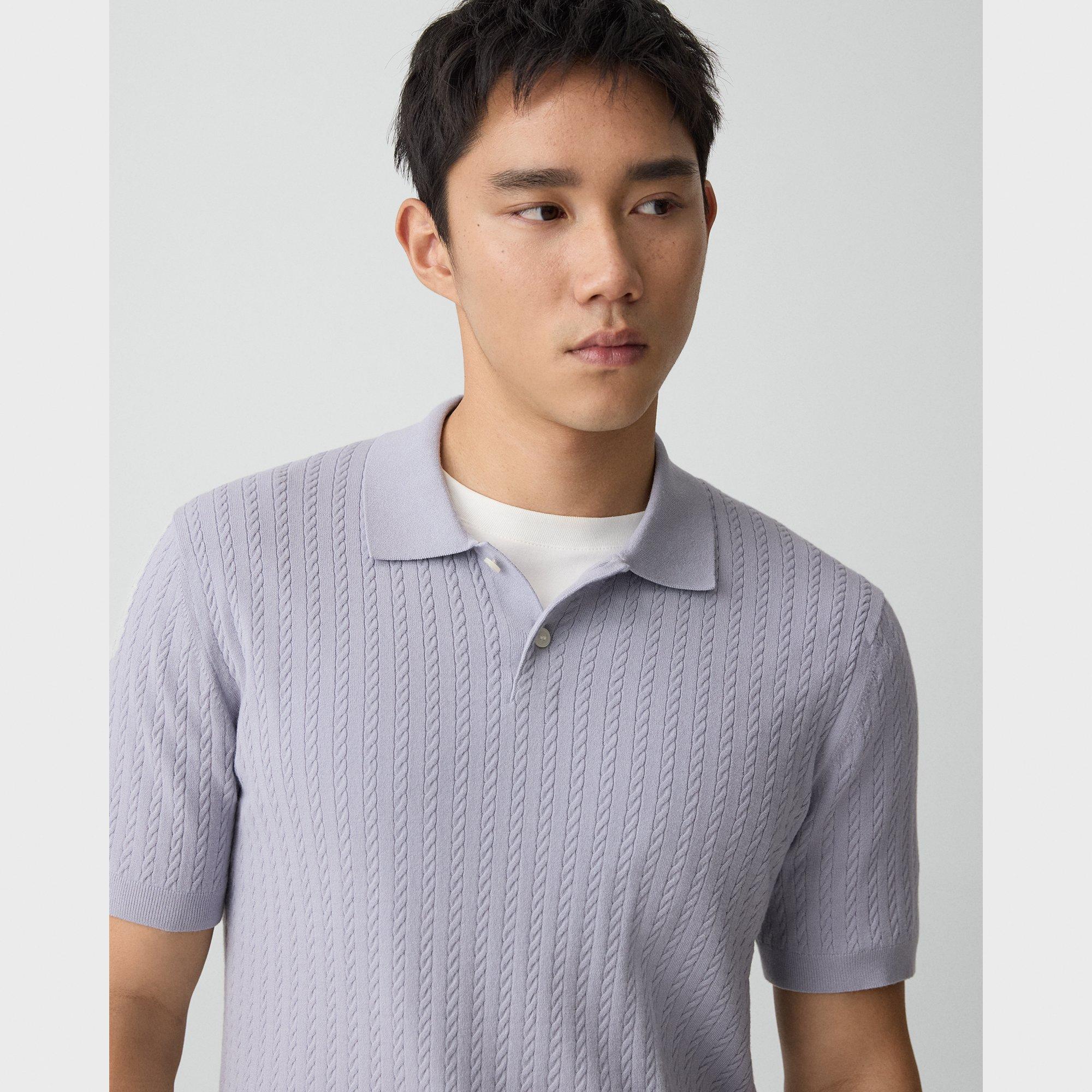 Soris Cable-Knit Polo Shirt in Light Bilen