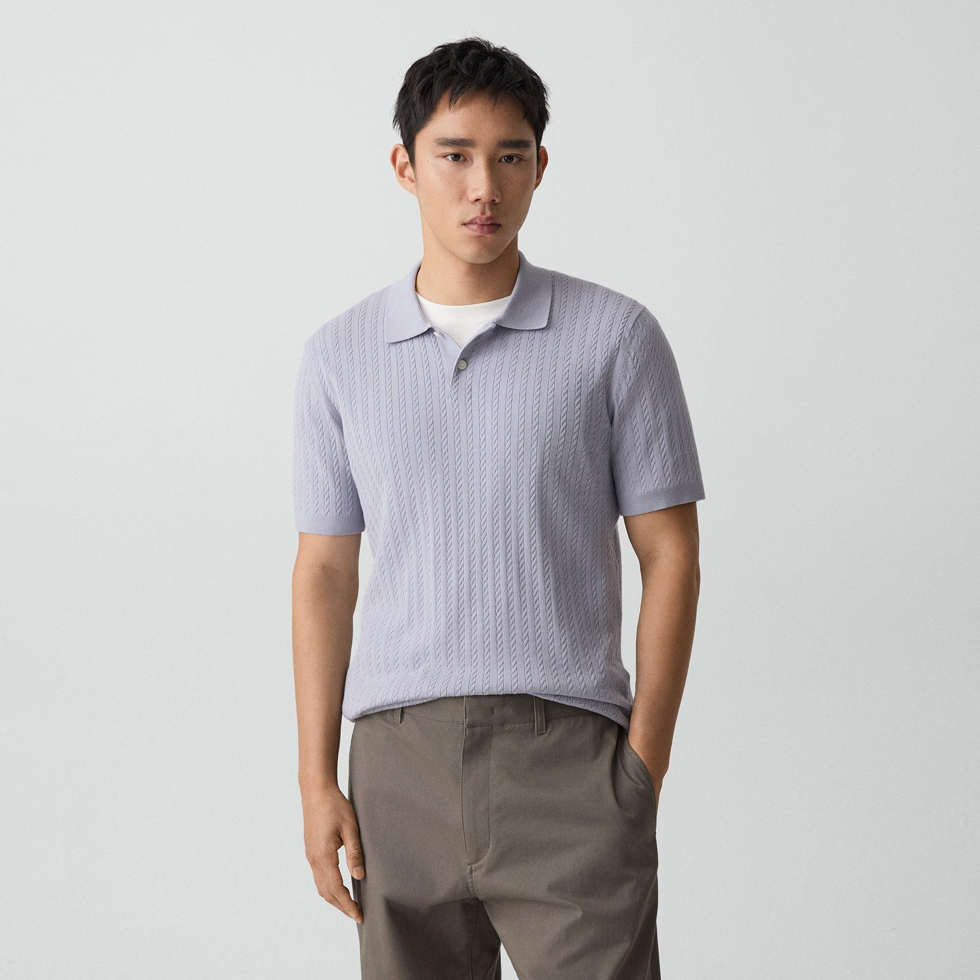 Soris Cable-Knit Polo Shirt in Light Bilen