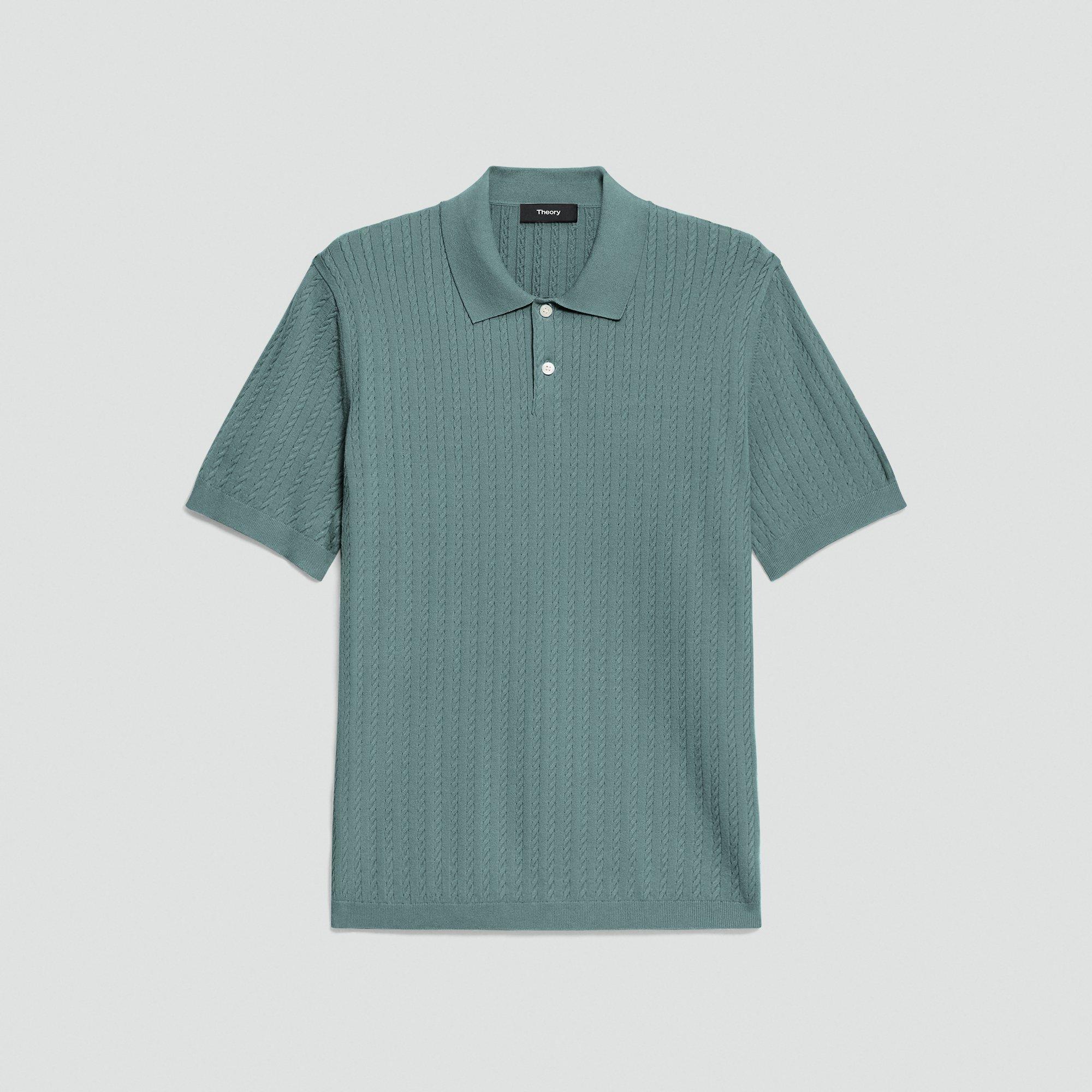 Soris Cable-Knit Polo Shirt in Light Bilen from Theory - $195