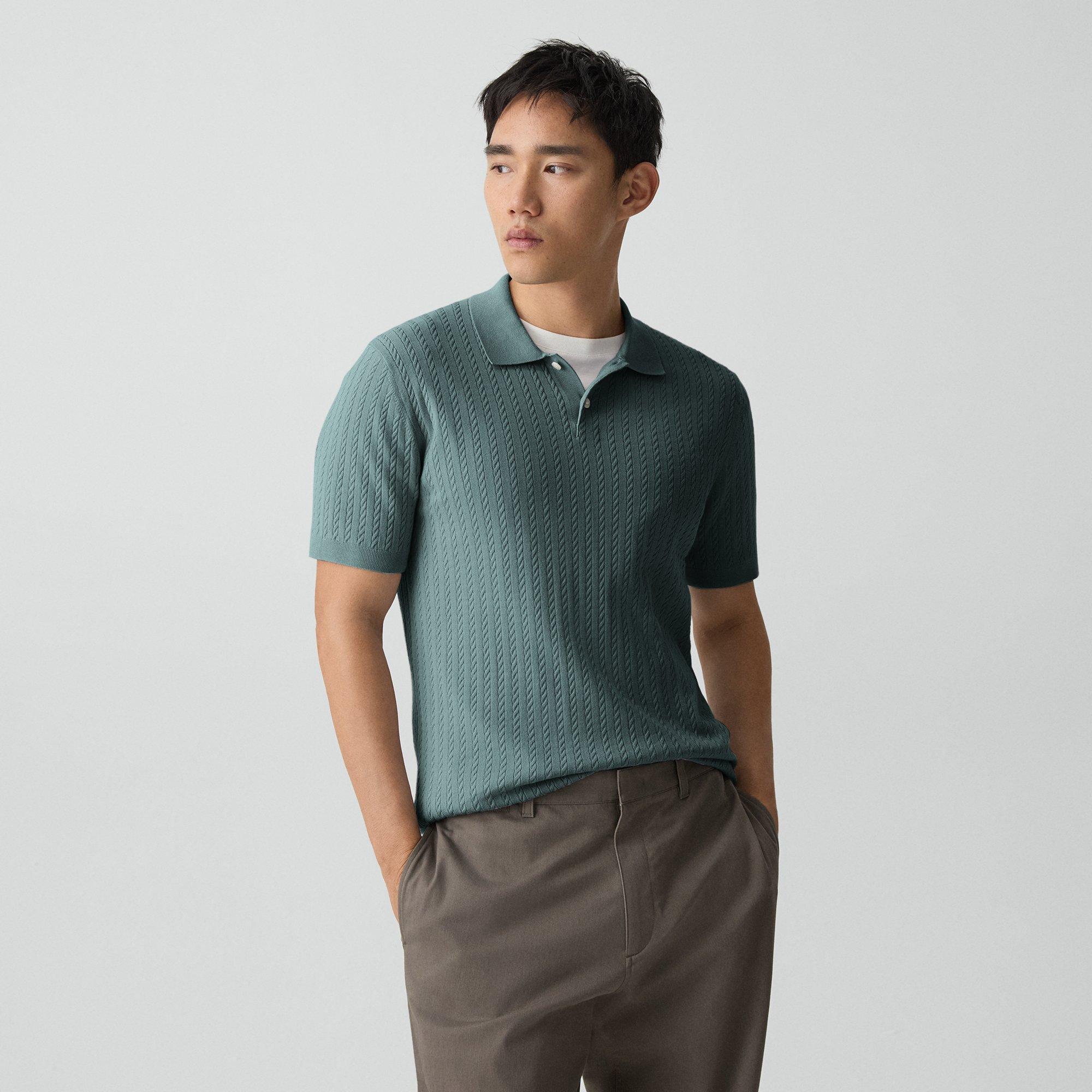Soris Cable-Knit Polo Shirt in Light Bilen
