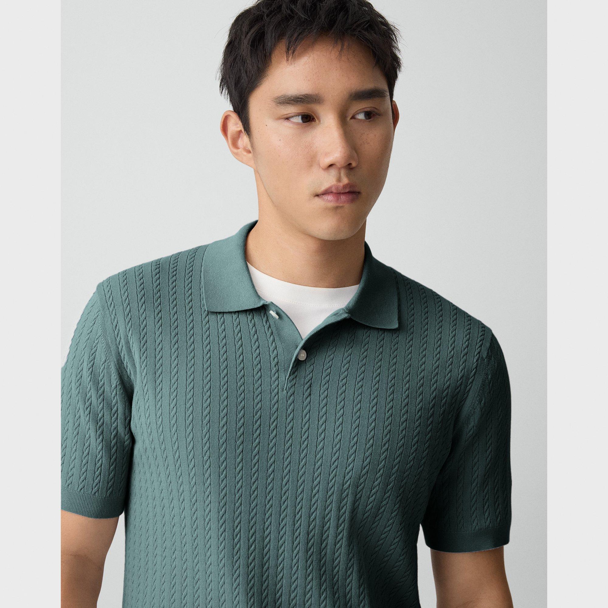 Soris Cable-Knit Polo Shirt in Light Bilen