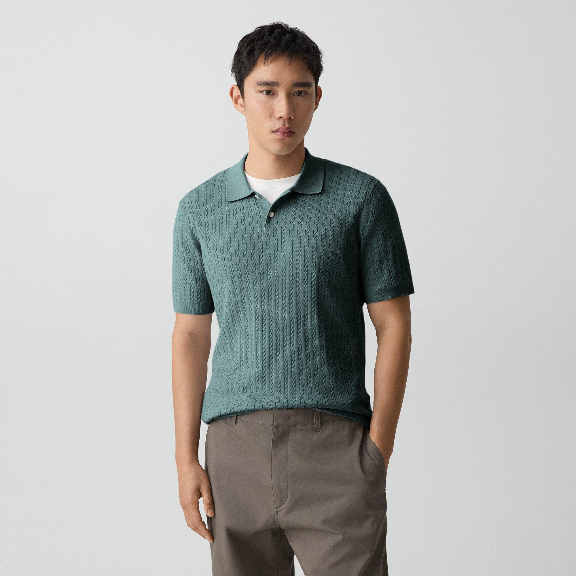 Soris Cable-Knit Polo Shirt in Light Bilen