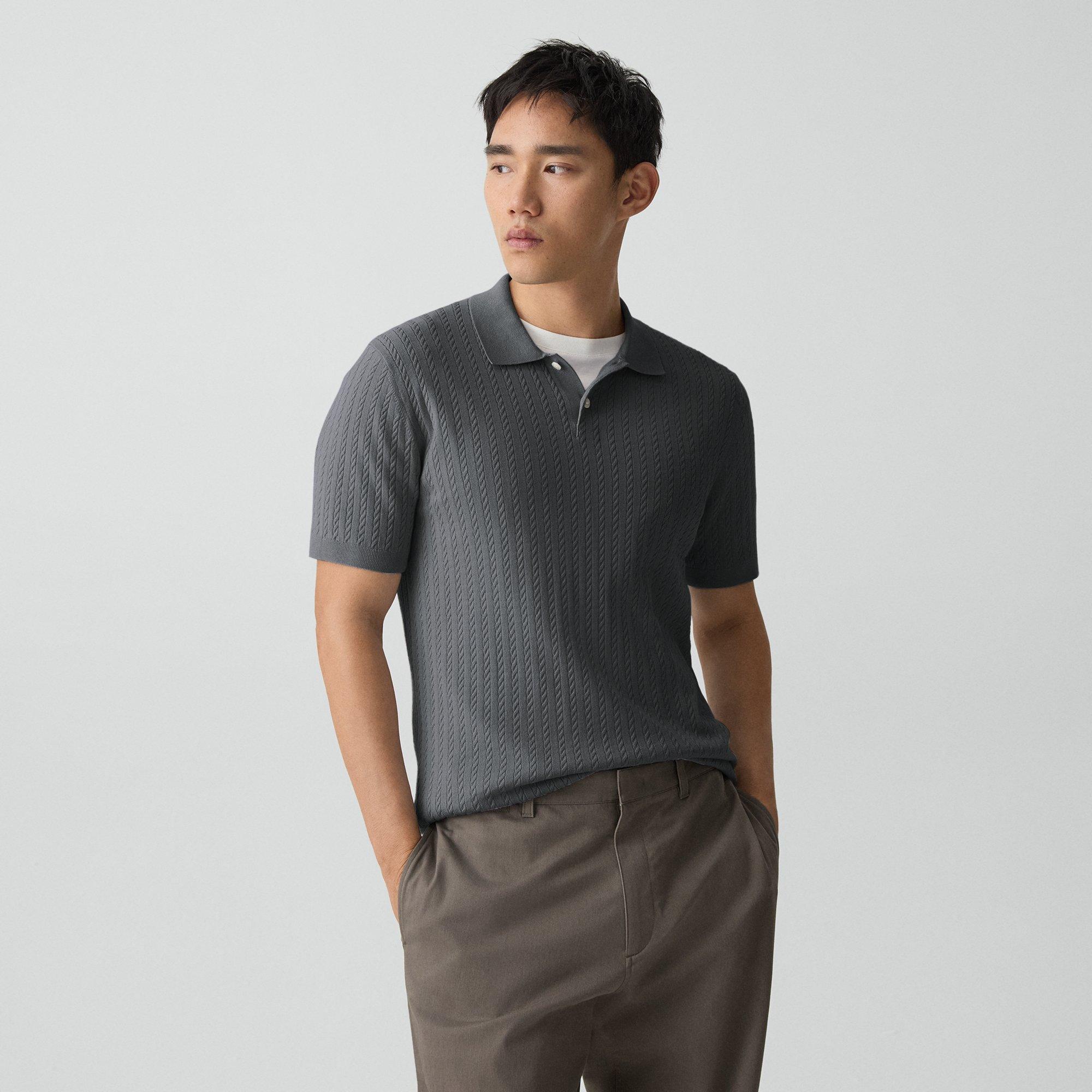 Soris Cable-Knit Polo Shirt in Light Bilen