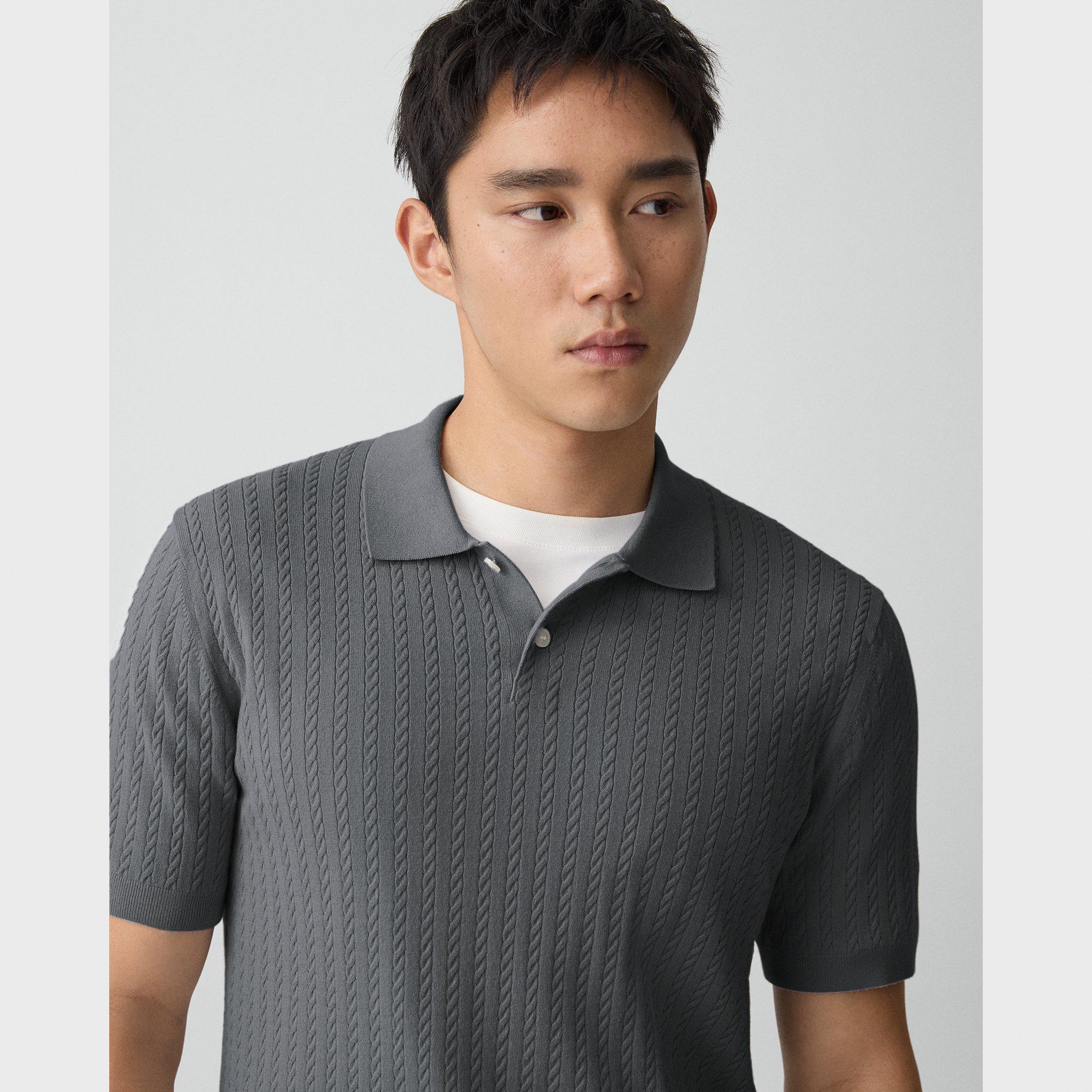 Soris Cable-Knit Polo Shirt in Light Bilen