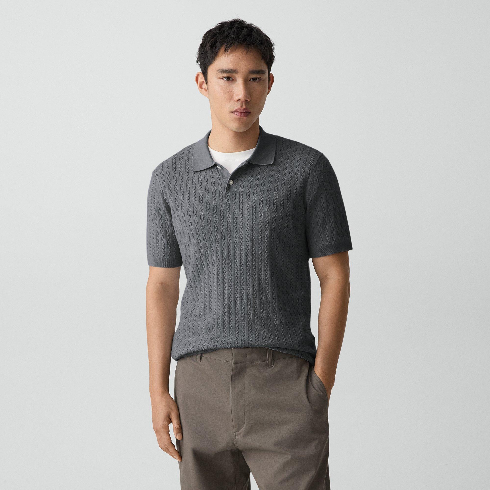 Soris Cable-Knit Polo Shirt in Light Bilen