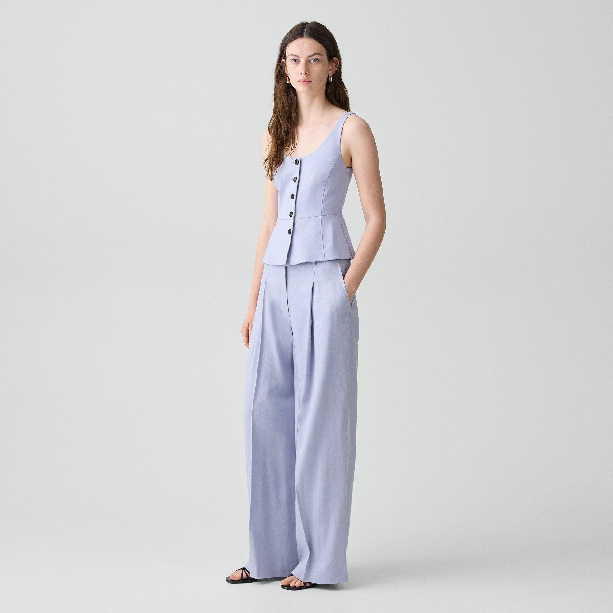 Pleated Wide-Leg Pant in Linen-Viscose