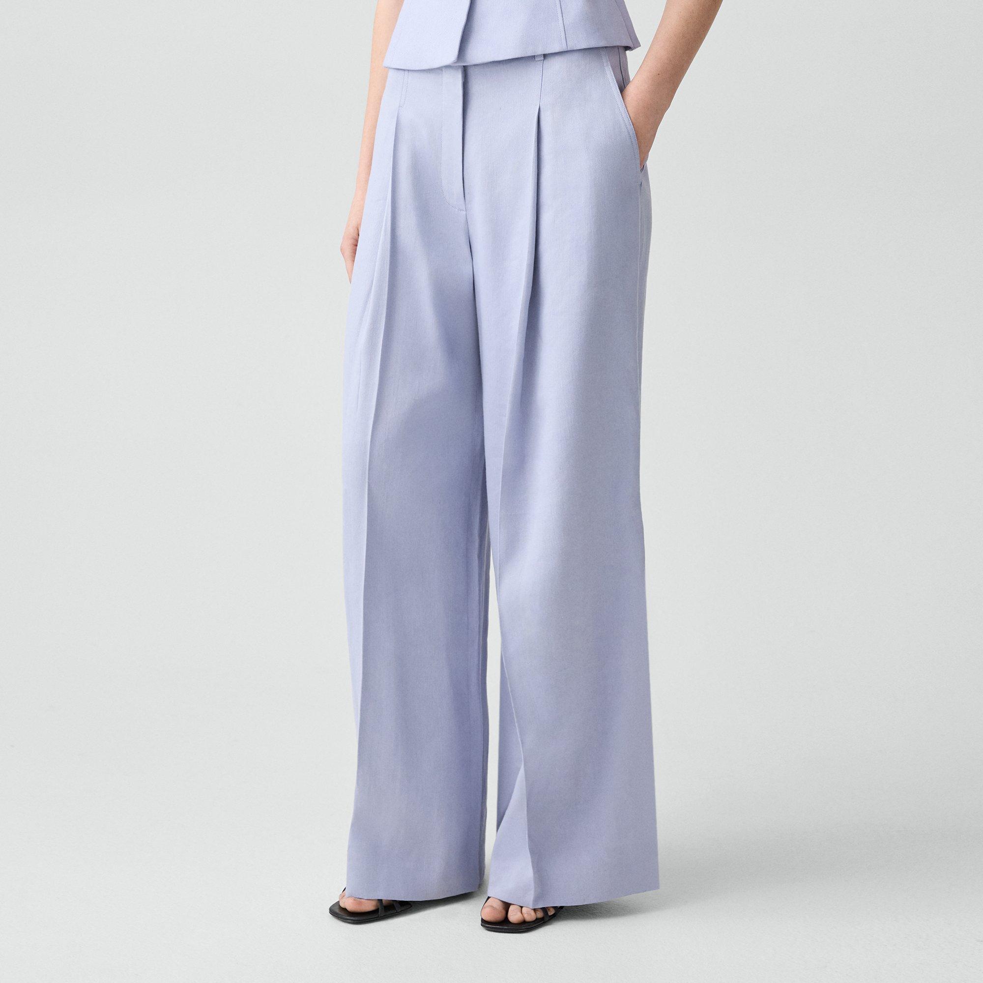 Pleated Wide-Leg Pant in Linen-Viscose