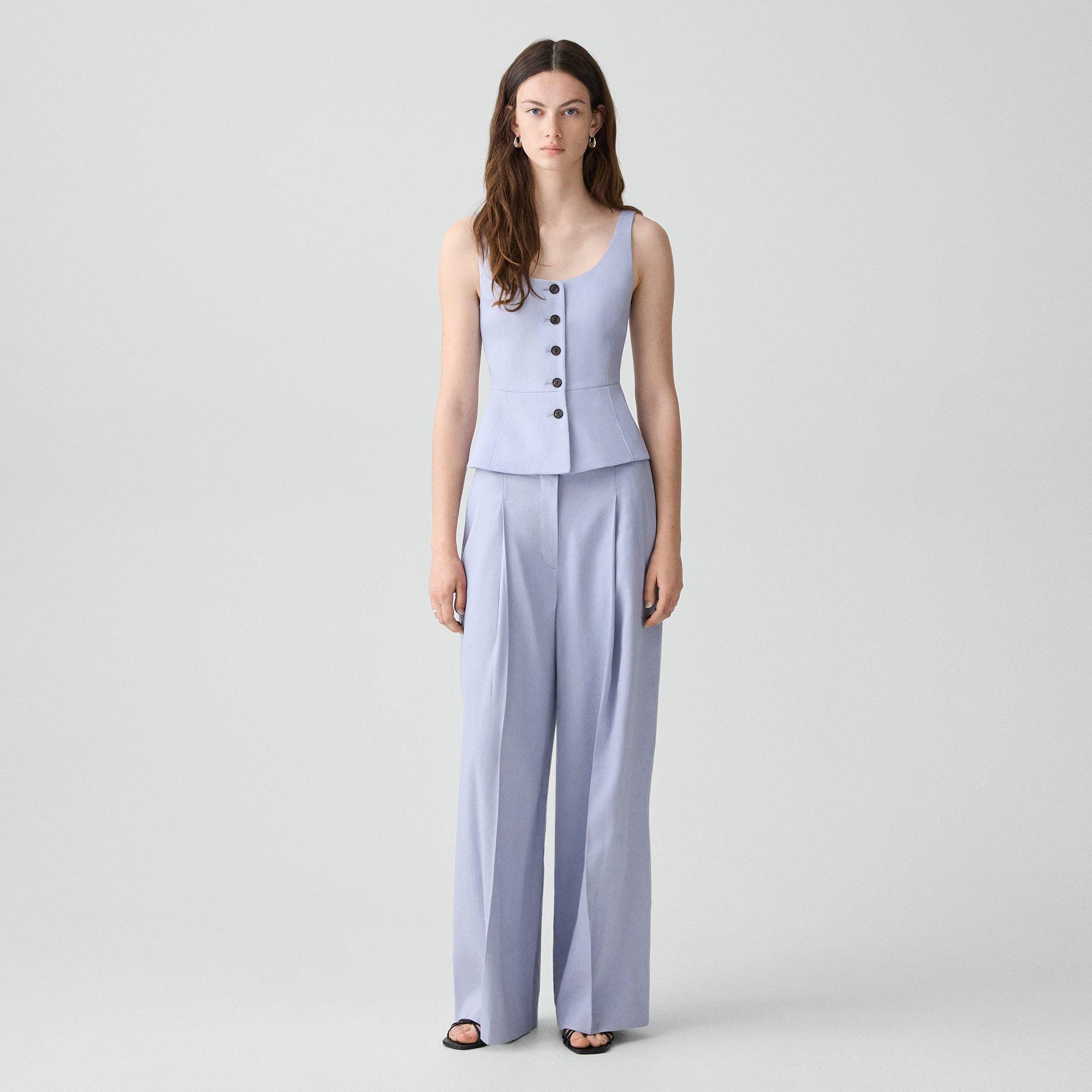 Pleated Wide-Leg Pant in Linen-Viscose