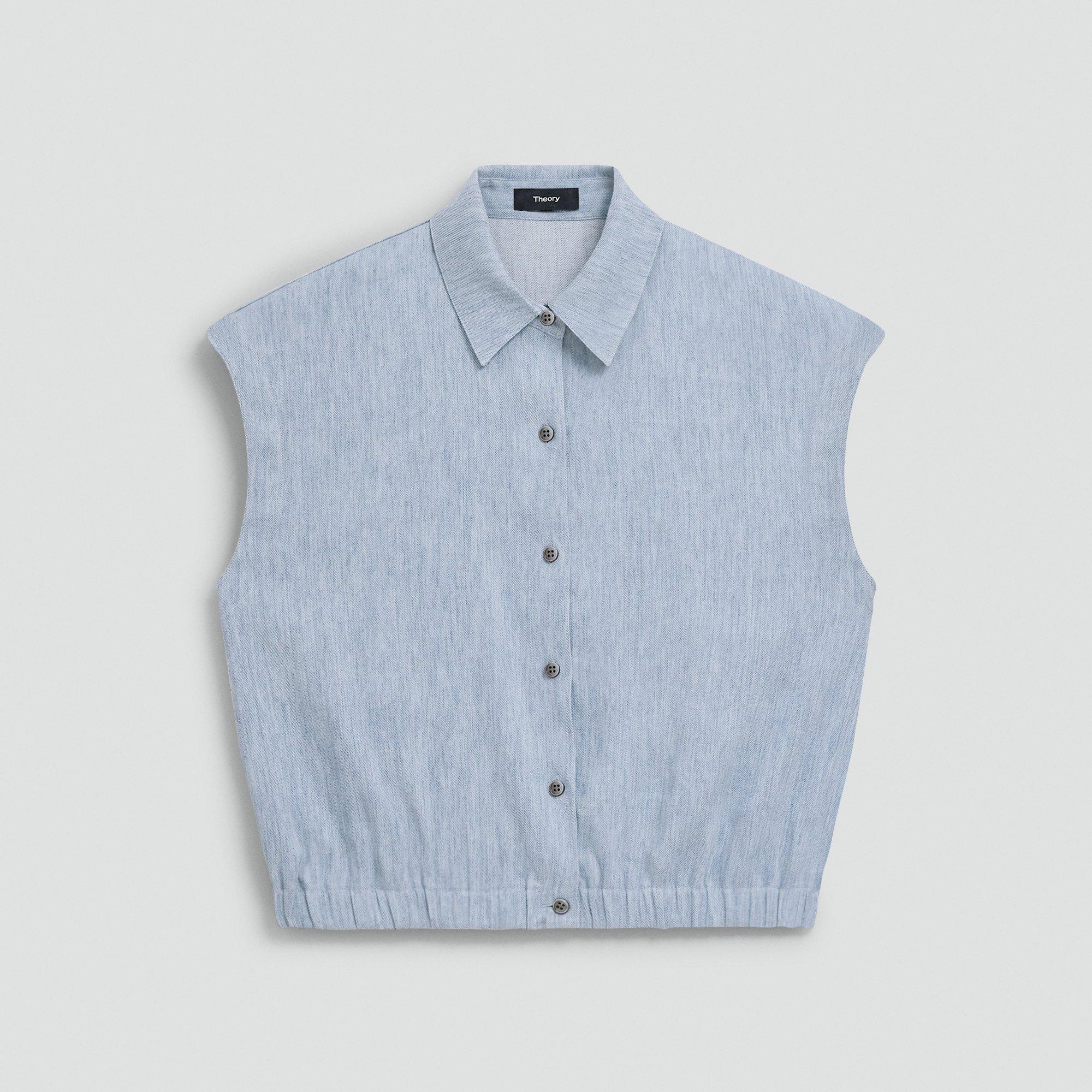 Cap-Sleeve Shirt in Fluid Linen