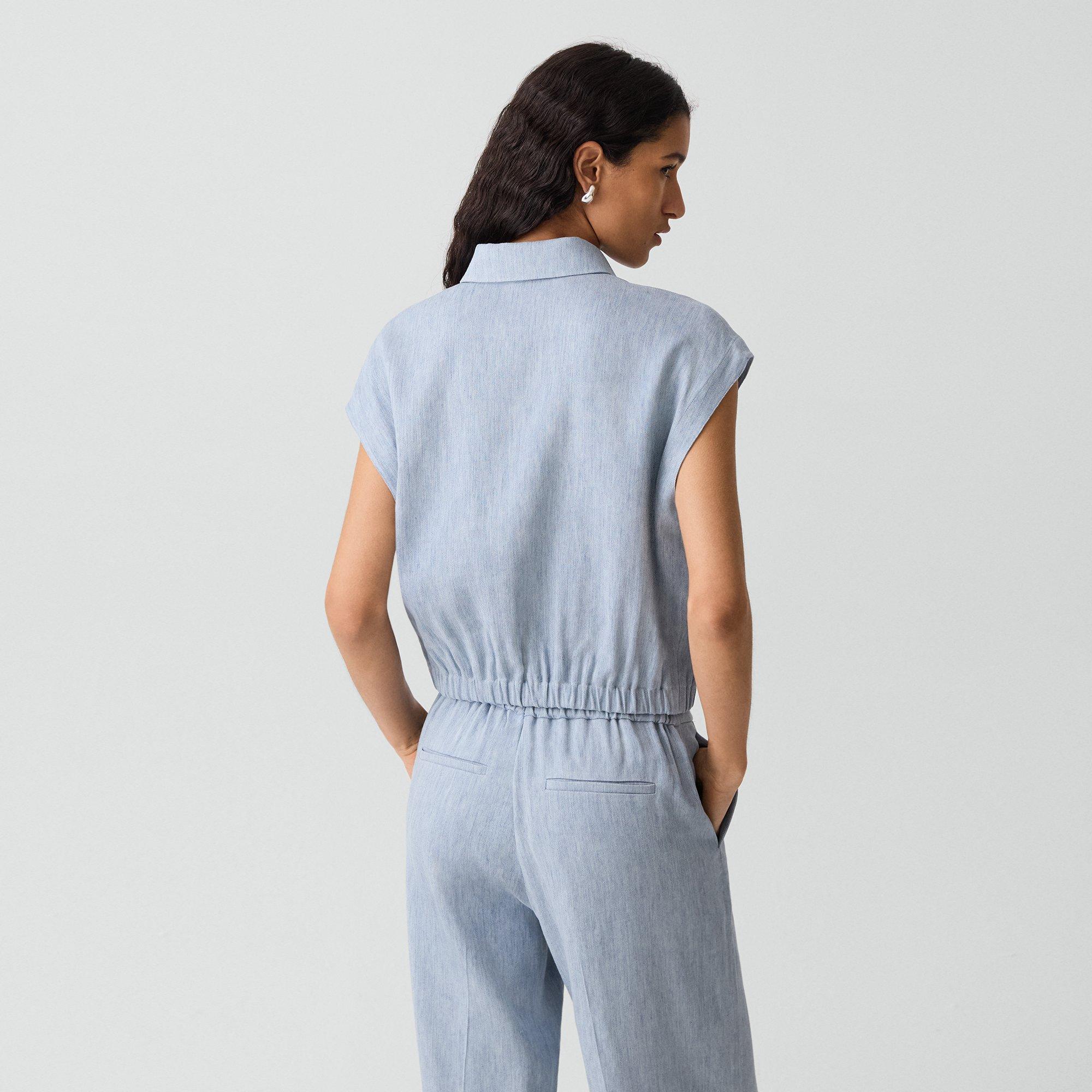 Cap-Sleeve Shirt in Fluid Linen
