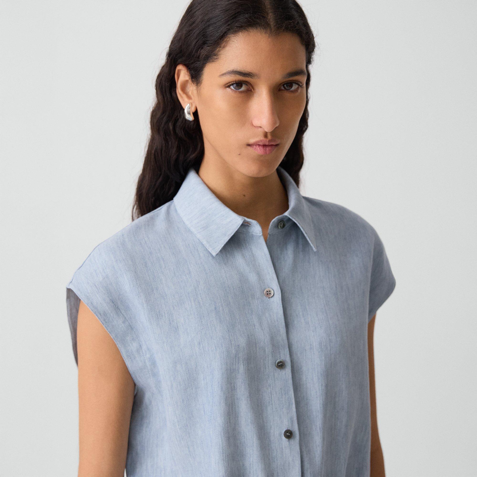 Cap-Sleeve Shirt in Fluid Linen