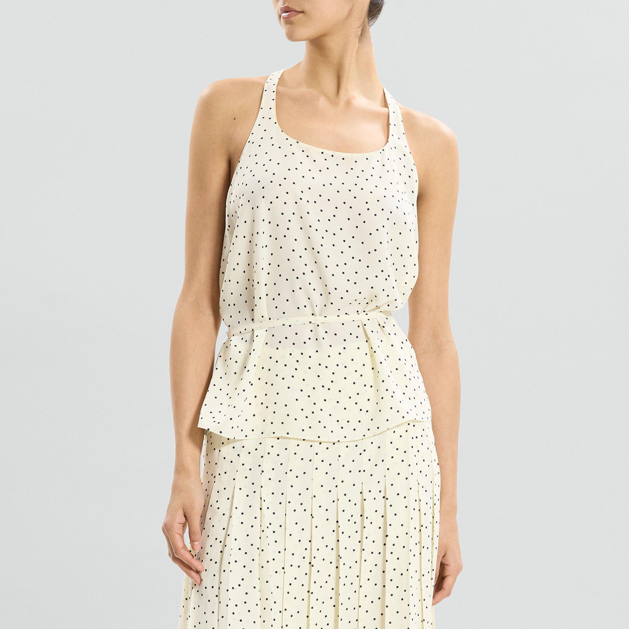 Belted Halter Top in Polka Dot Georgette